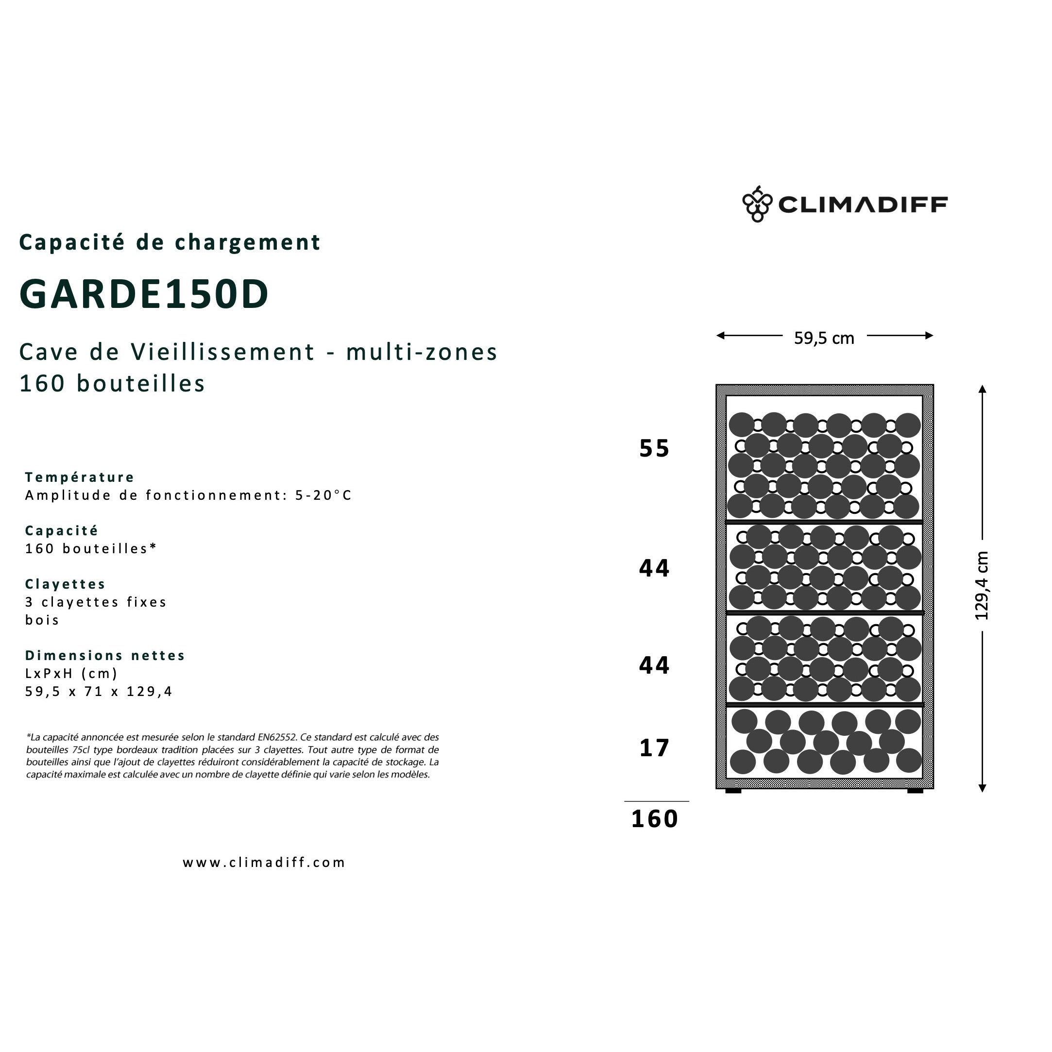 Weinkühlschrank 160 Flaschen Climadiff GARDE150D
