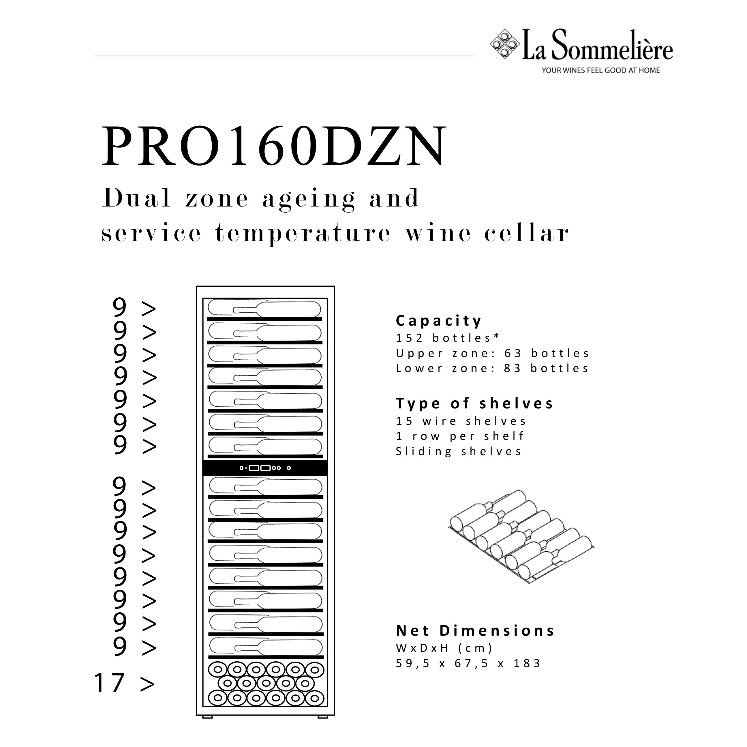 Wine Cooler 152 bottles La Sommelière PRO160DZN