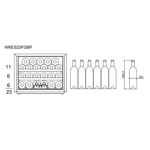 Weinkühlschrank 23 Flaschen WineKeeper 23S Fullglass Black Push/Pull