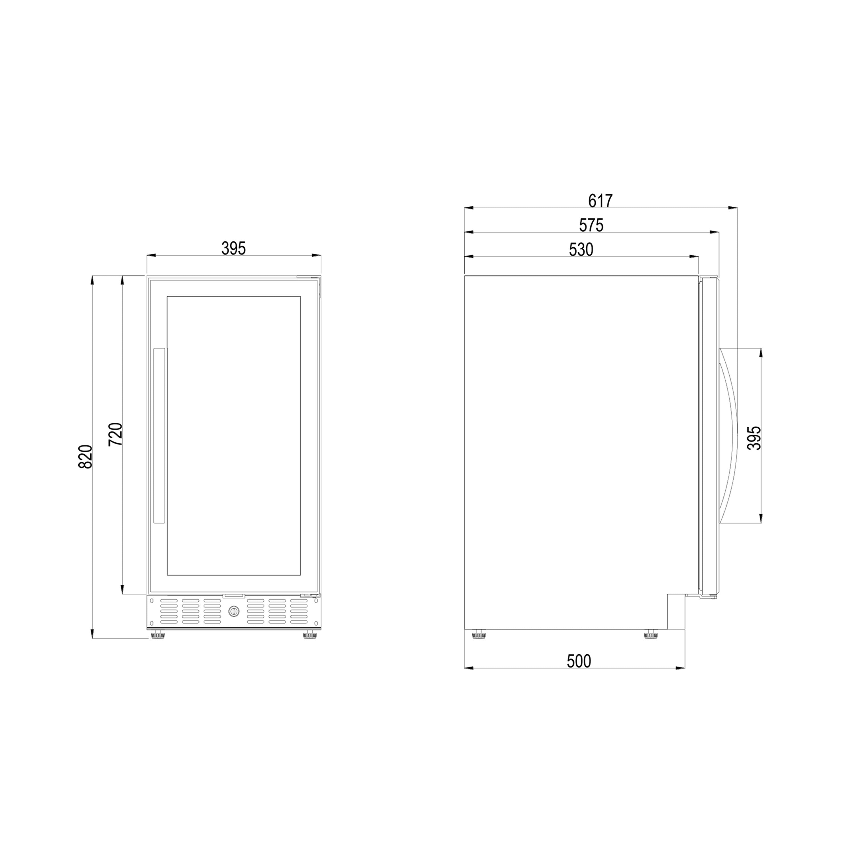 Weinkühlschrank 28 Flaschen E28FG dimensions