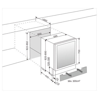 Weinkühlschrank 45 Flaschen WineCave 700 60S Anthracite Black Champagne