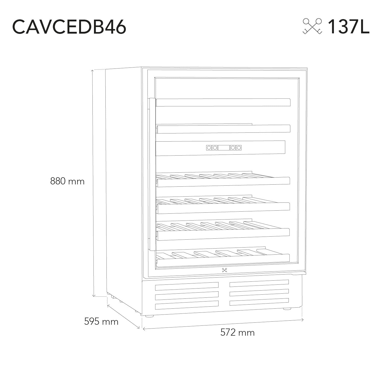 Weinkühlschrank 46 Flaschen CAVCEDB46 dimensions