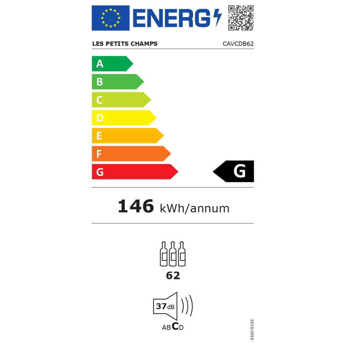 Weinkühlschrank 62 Flaschen CAVCDB62 energy label