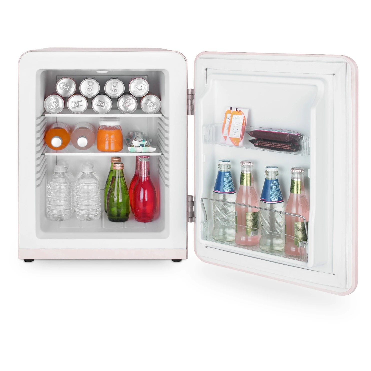 H.Koenig TOAD6 pink Retro Mini Kühlschrank mit verchromtem Griff und abgerundeten Kanten