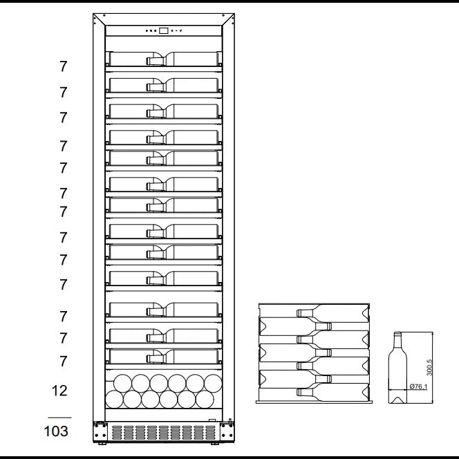 Weinklimaschrank 103 Flaschen mQuvée Velvet 125 Glass Premium "Rail" Package