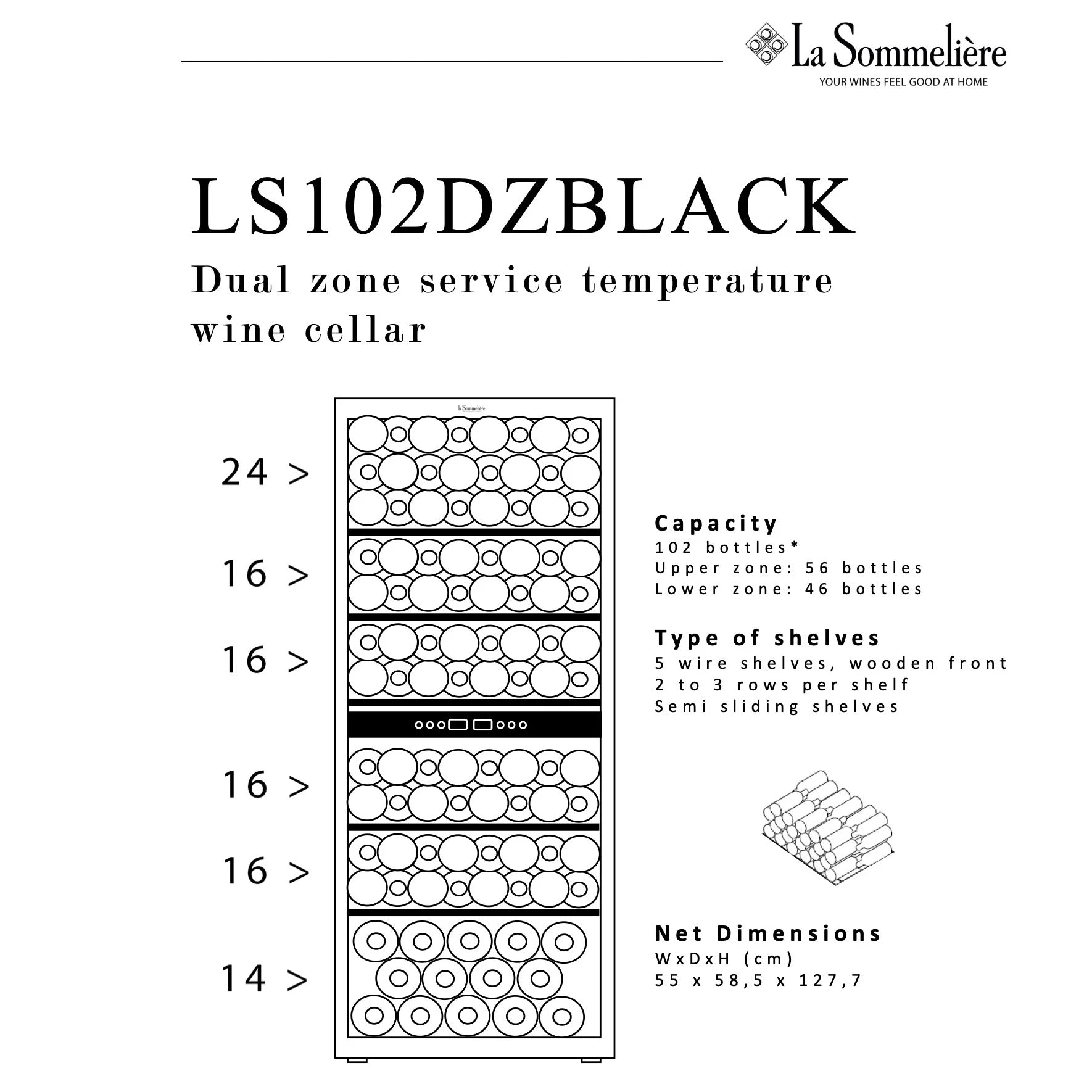 Wine Cooler 102 bottles La Sommelière LS102DZ BLACK