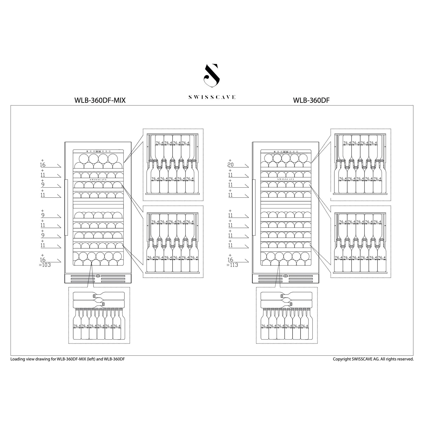 Weinkühlschrank 103 Flaschen Swisscave WLB-360DF-MIX