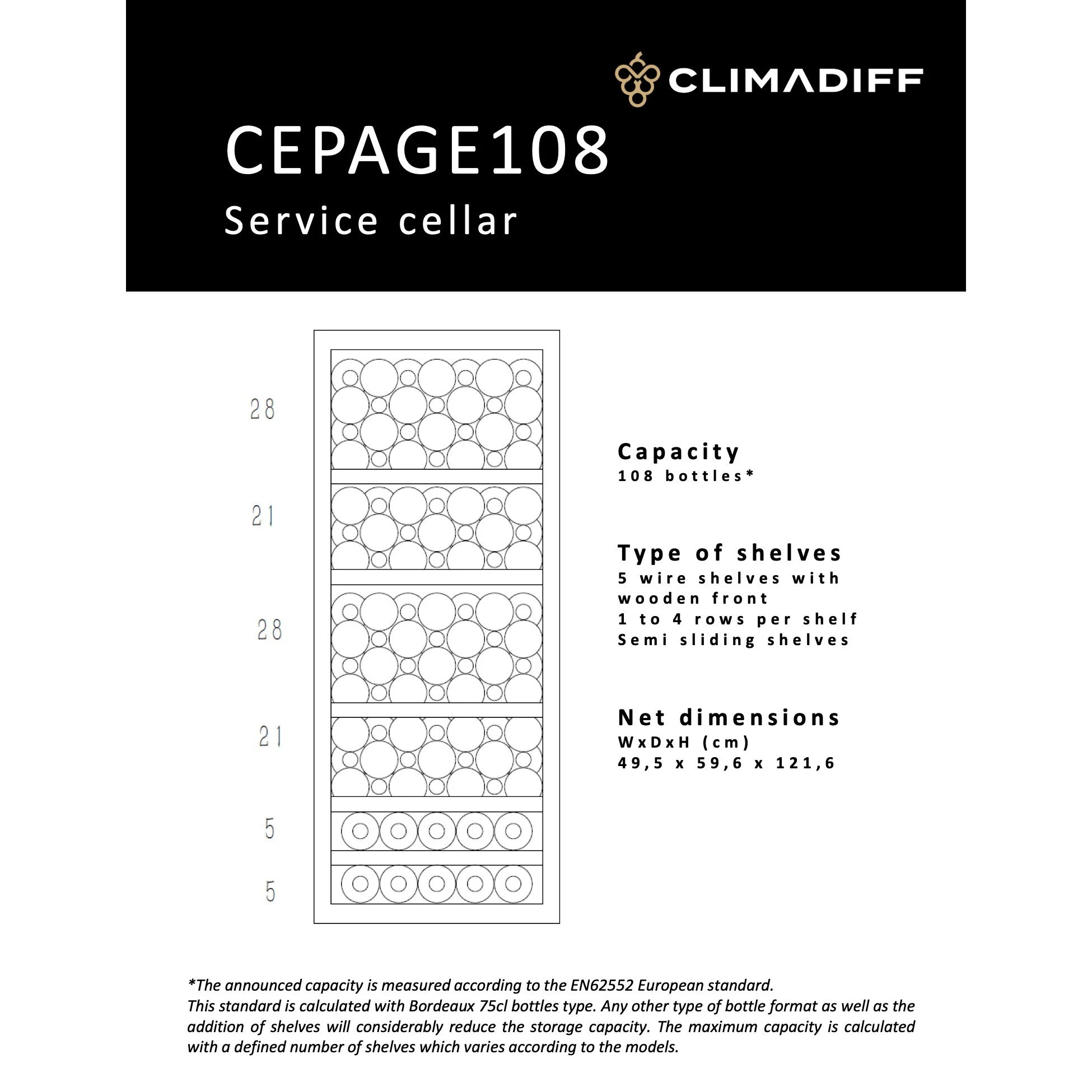 Wine Cooler 108 bottles Climadiff CEPAGE108