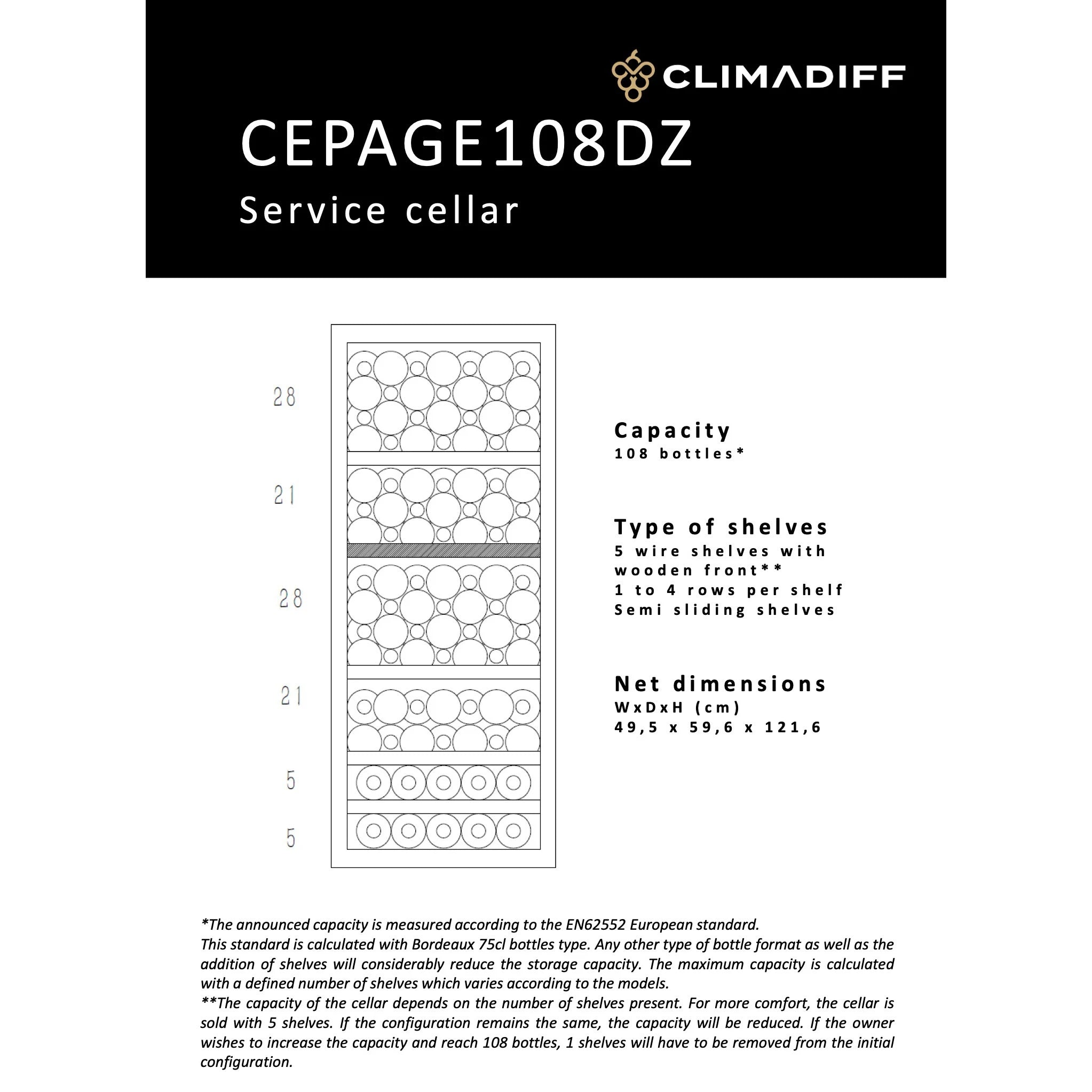 Weinkühlschrank 108 Flaschen Climadiff CEPAGE108DZ