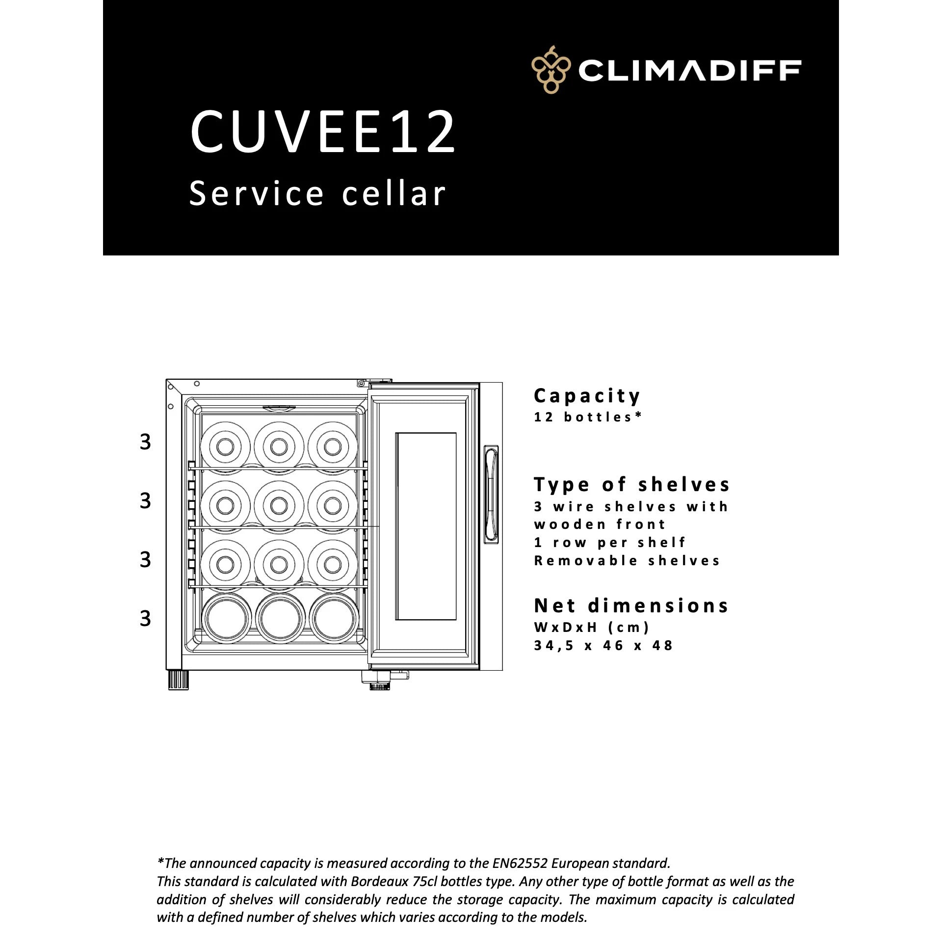 Wine Cooler 12 bottles Climadiff CUVEE12
