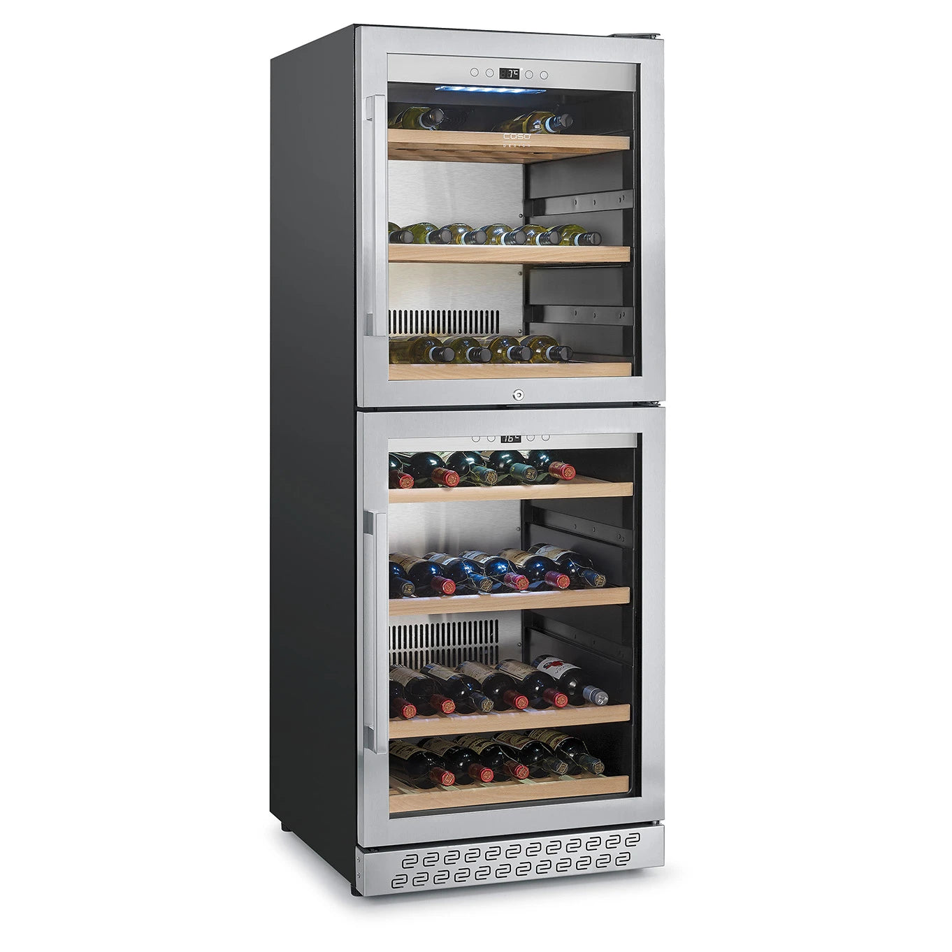 Freistehender Weinkühlschrank CASO Design WineChef Pro 126-2D Ansicht von schräg vorne