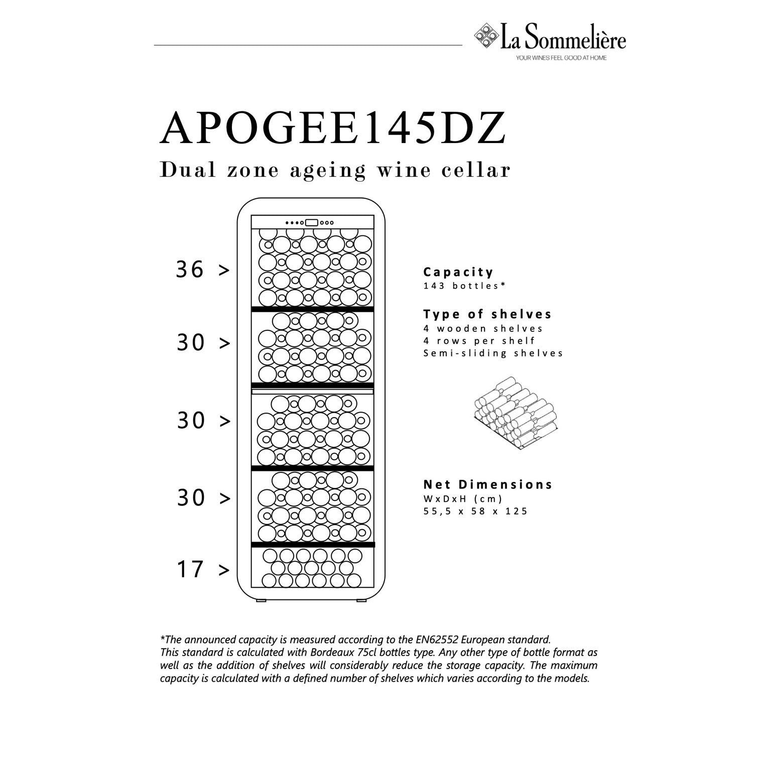 Wine cooler 143 bottles La Sommelière APOGEE 145DZN