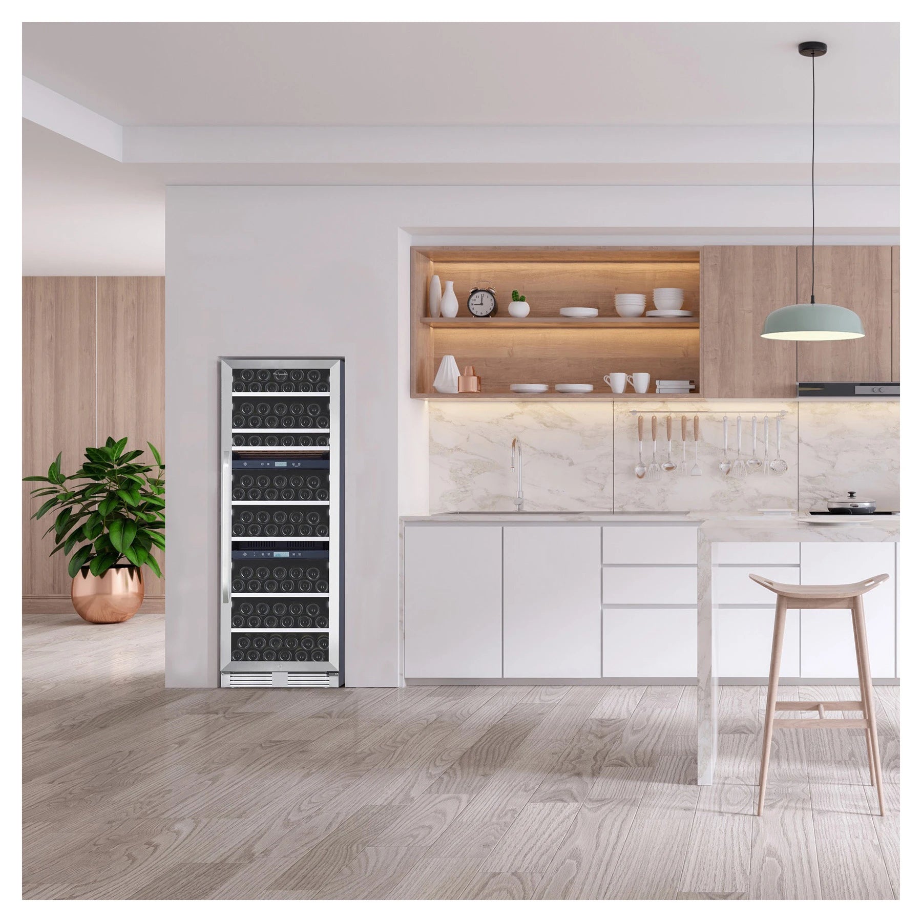 Einbau-Weinkühlschrank La Sommelière MT145TZ in eine helle Küchenzeile integriert