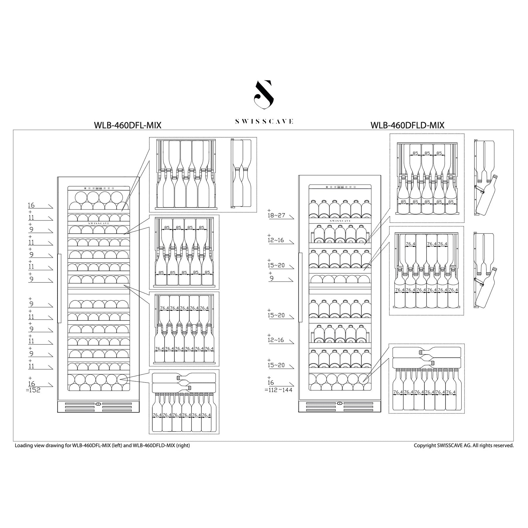 Weinkühlschrank 144 Flaschen Swisscave WLB-460DFLD-MIX