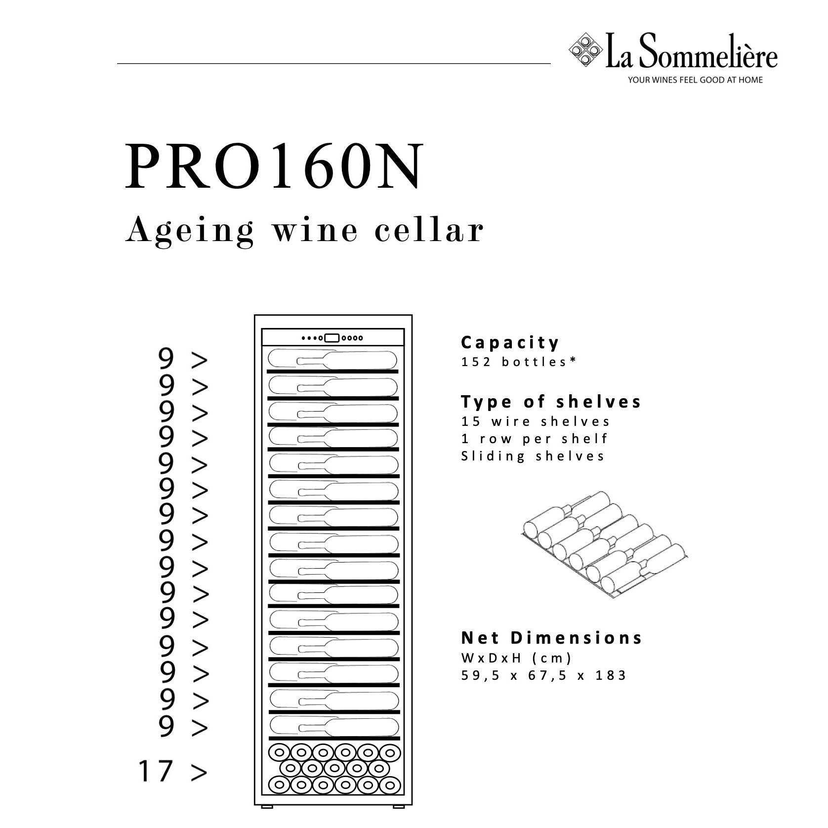 Weinkühlschrank 152 Flaschen La Sommelière PRO160N