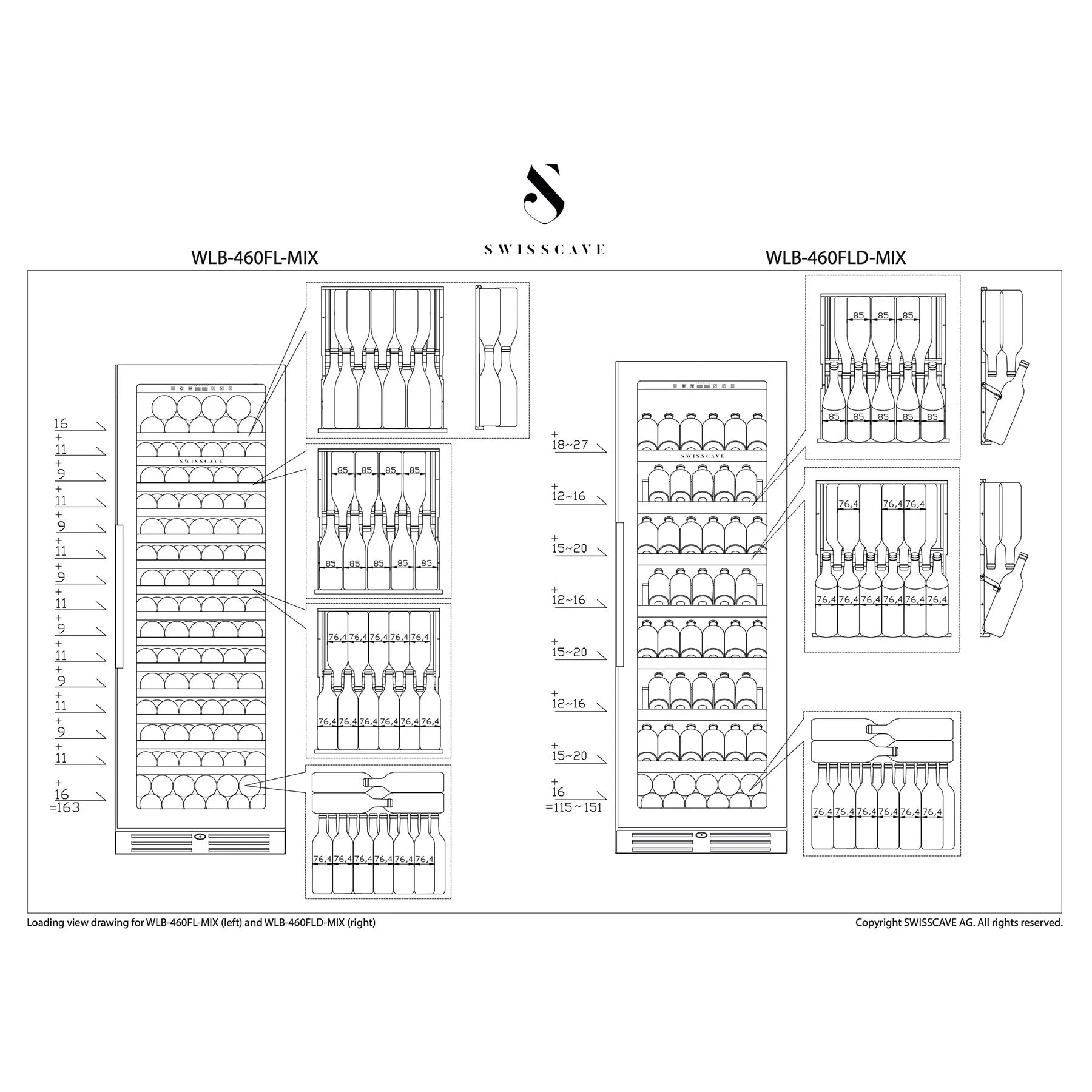 Weinkühlschrank 151 Flaschen Swisscave WLB-460FLD-MIX