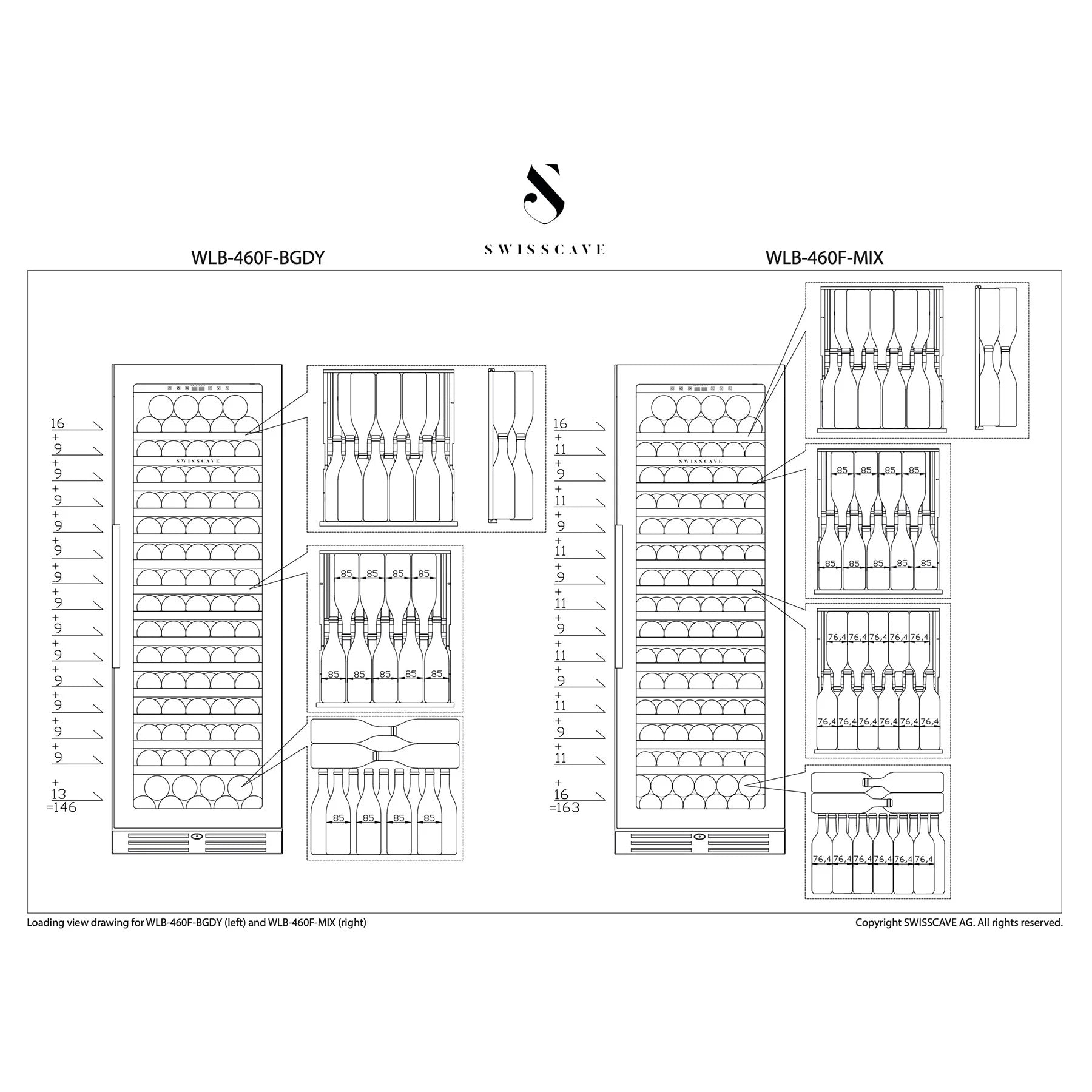 Weinkühlschrank 163 Flaschen Swisscave WLB-460F-MIX