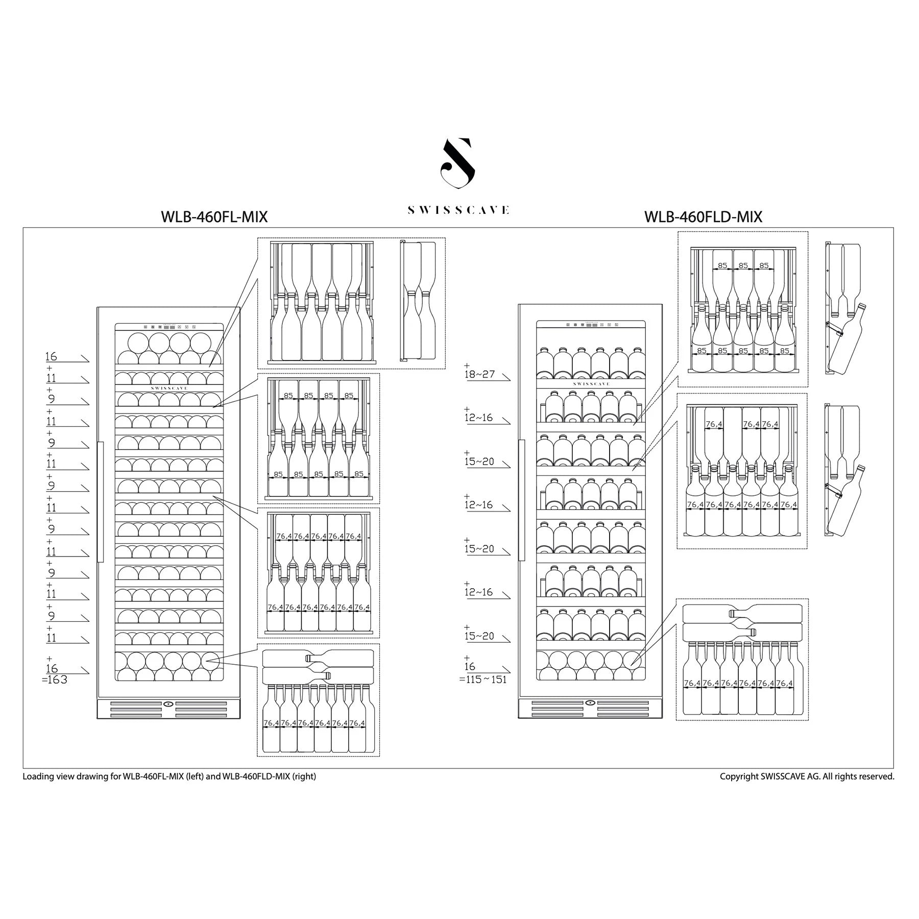 Weinkühlschrank 163 Flaschen Swisscave WLB-460FL-MIX