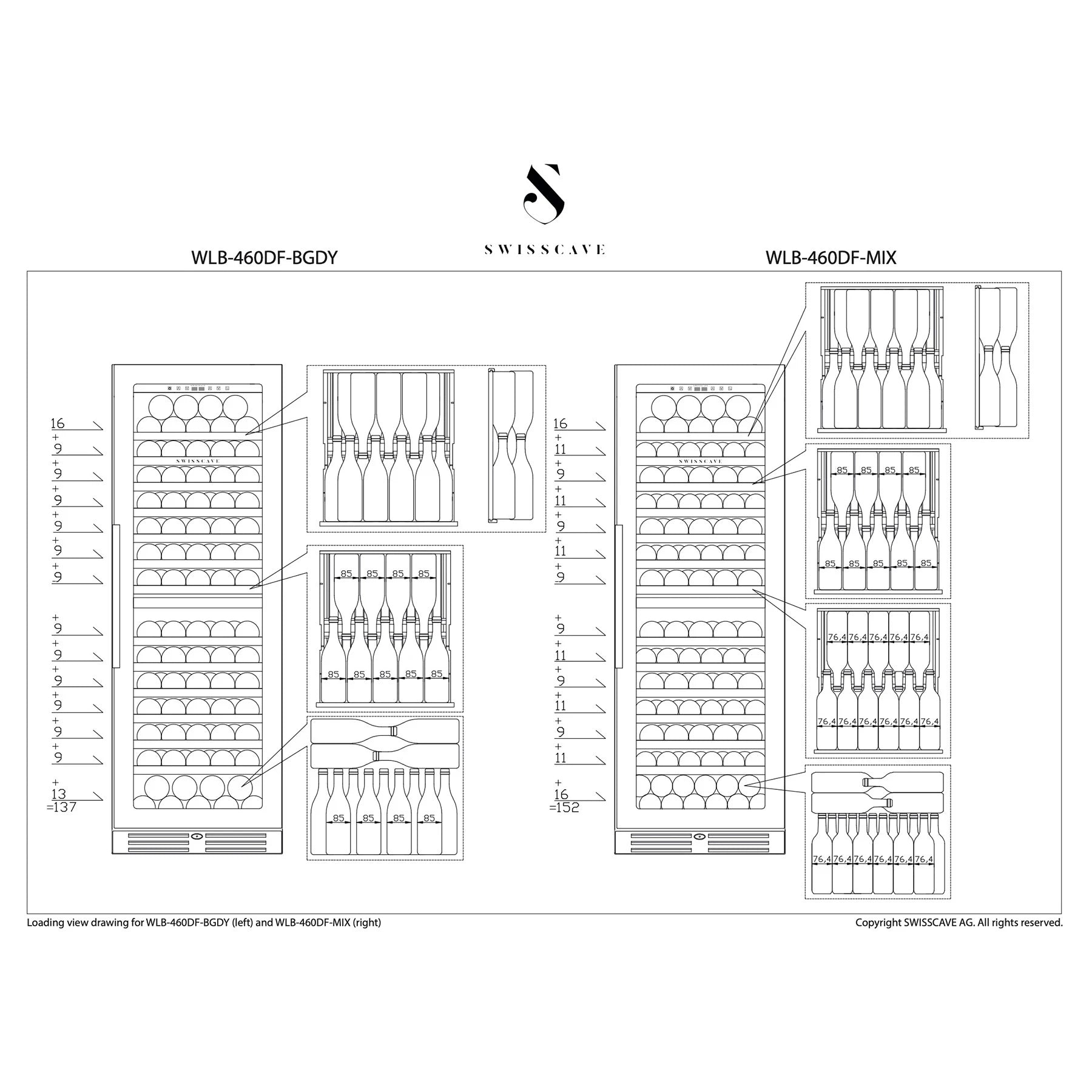 Weinkühlschrank 152 Flaschen Swisscave WLB-460DF-MIX