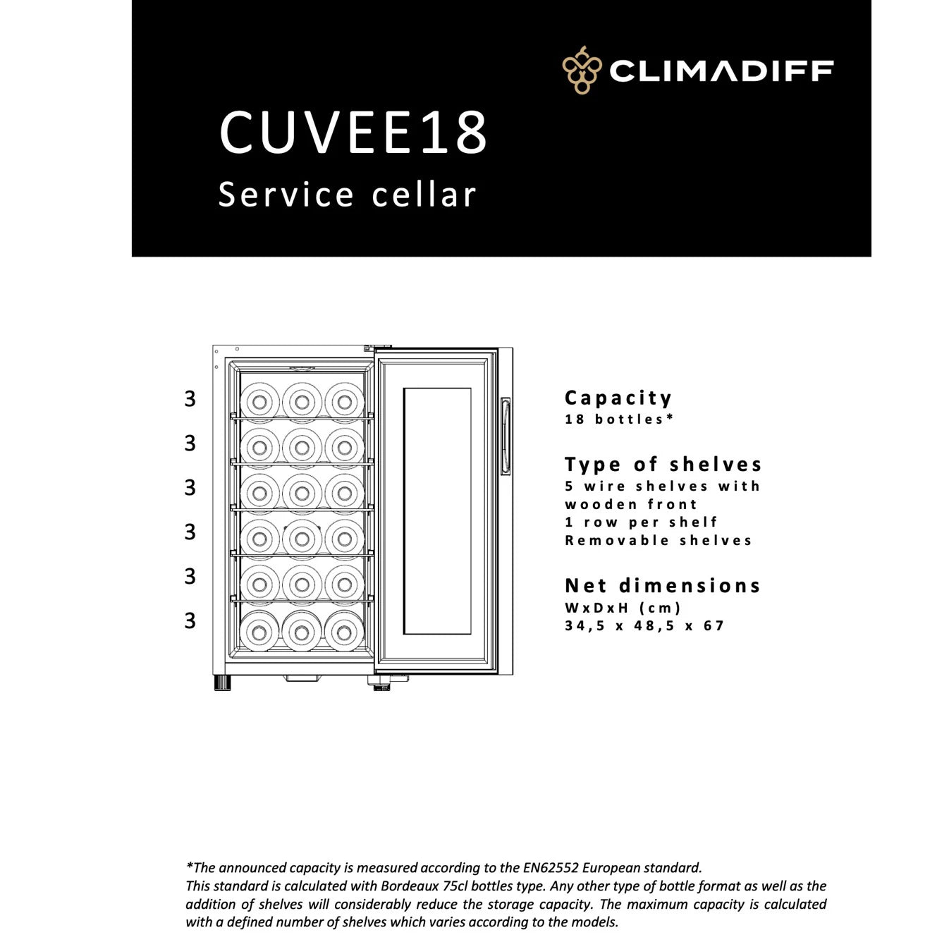 Weinkühlschrank 18 Flaschen Climadiff CUVEE18