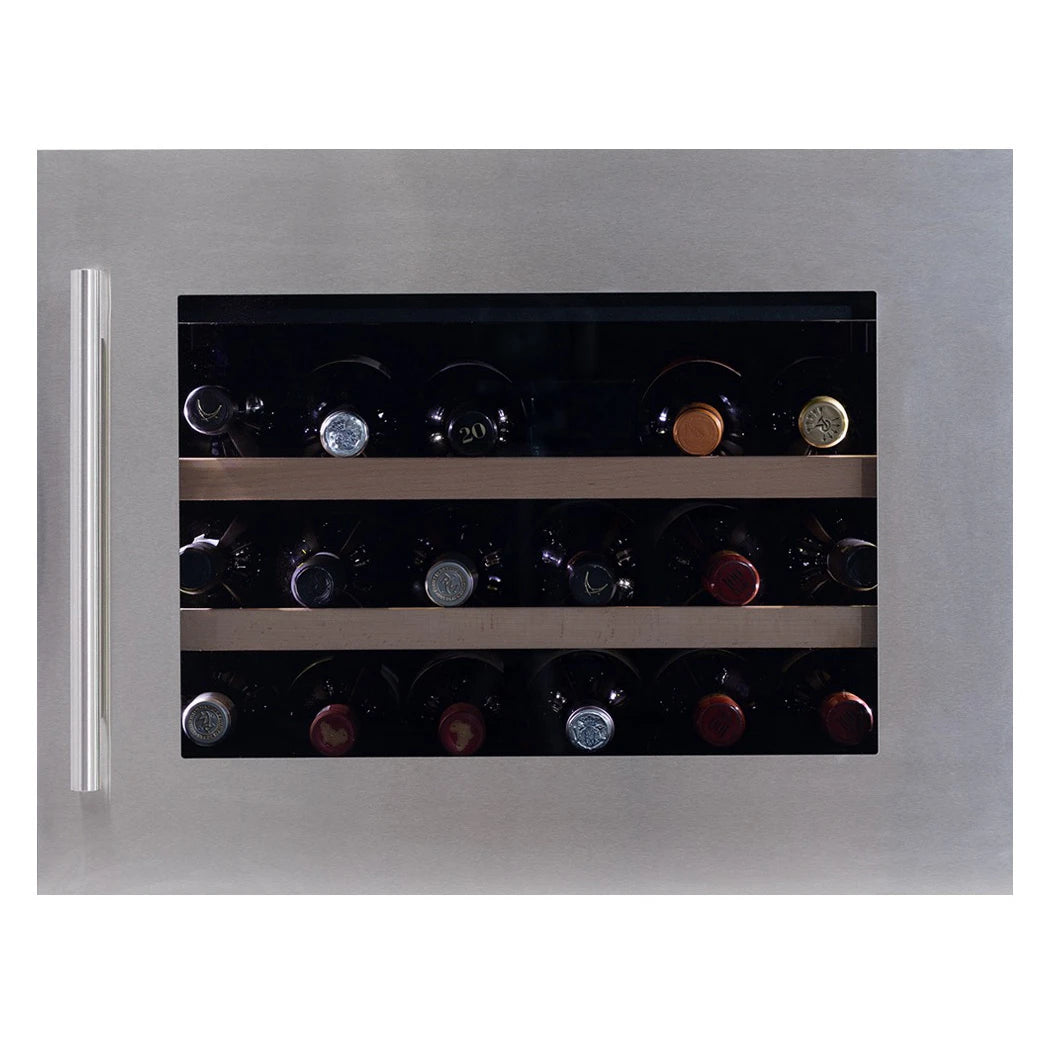 Dunavox Soul-18 Unterbau-Weinkühlschrank mit Edelstahlfront, horizontaler Glastür und 18 Flaschen auf Holzregalen