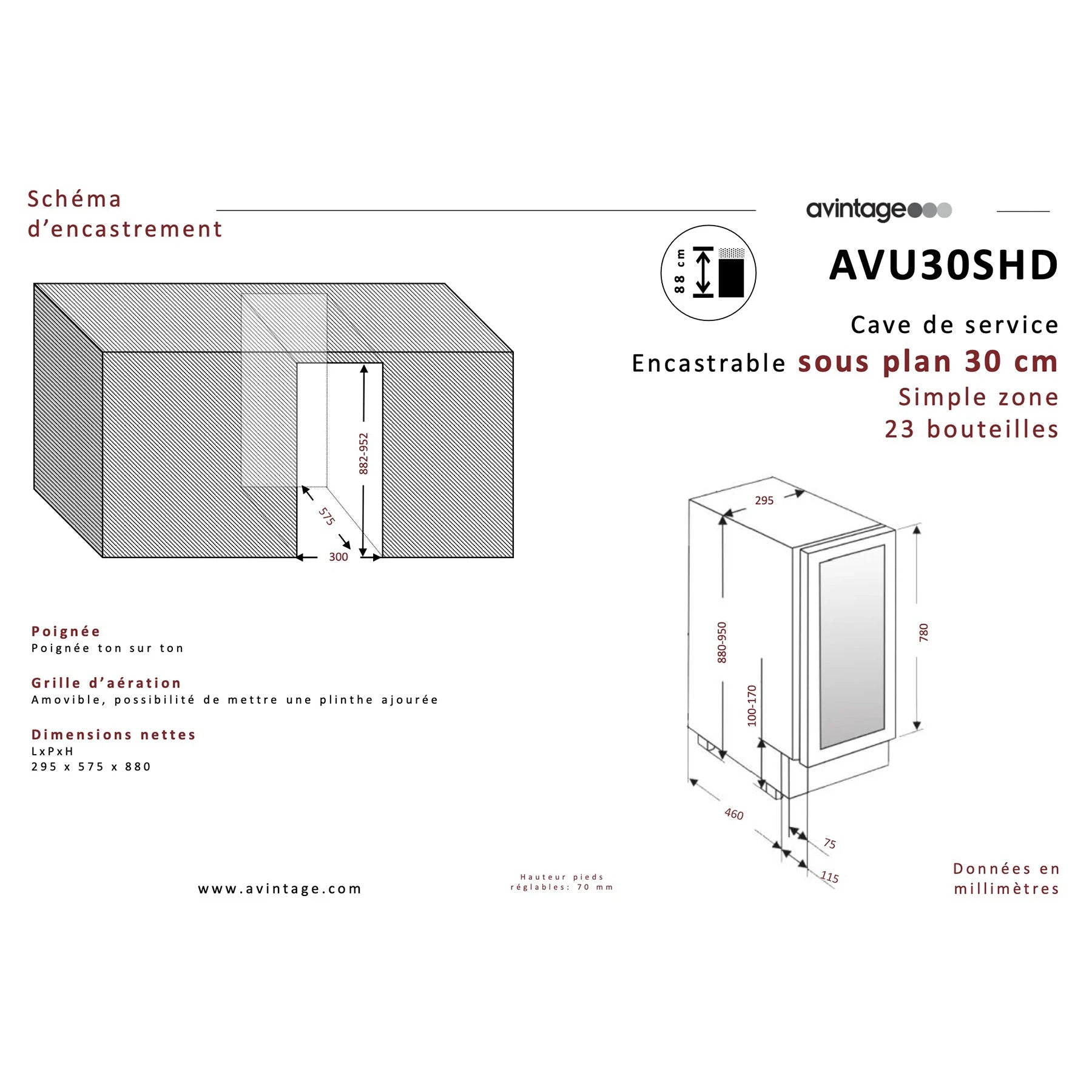 Weinkühlschrank 23 Flaschen Avintage AVU30SHD