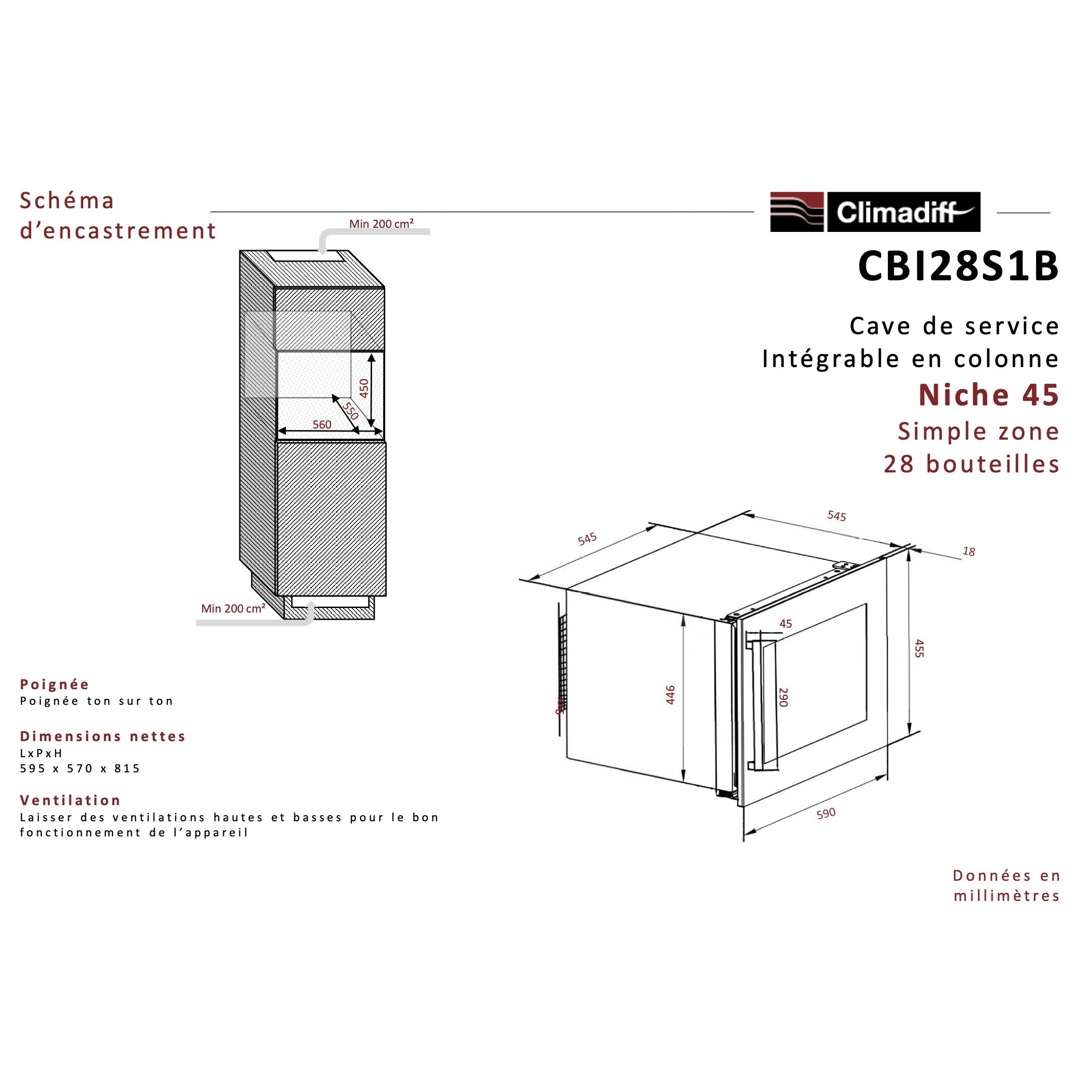 Wine Cooler 28 bottles Climadiff CBI28S1B