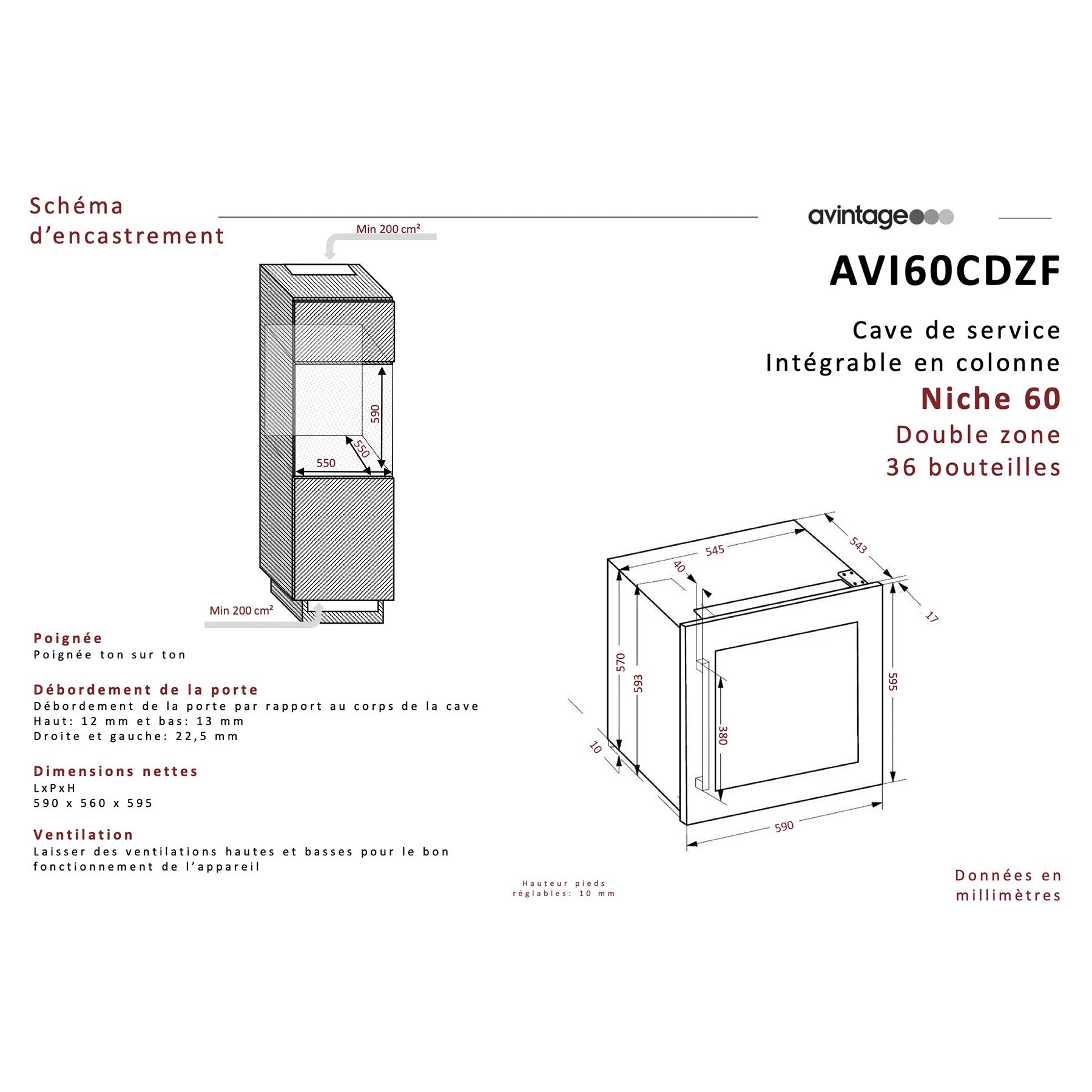 Weinkühlschrank 36 Flaschen Avintage AVI60CDZF