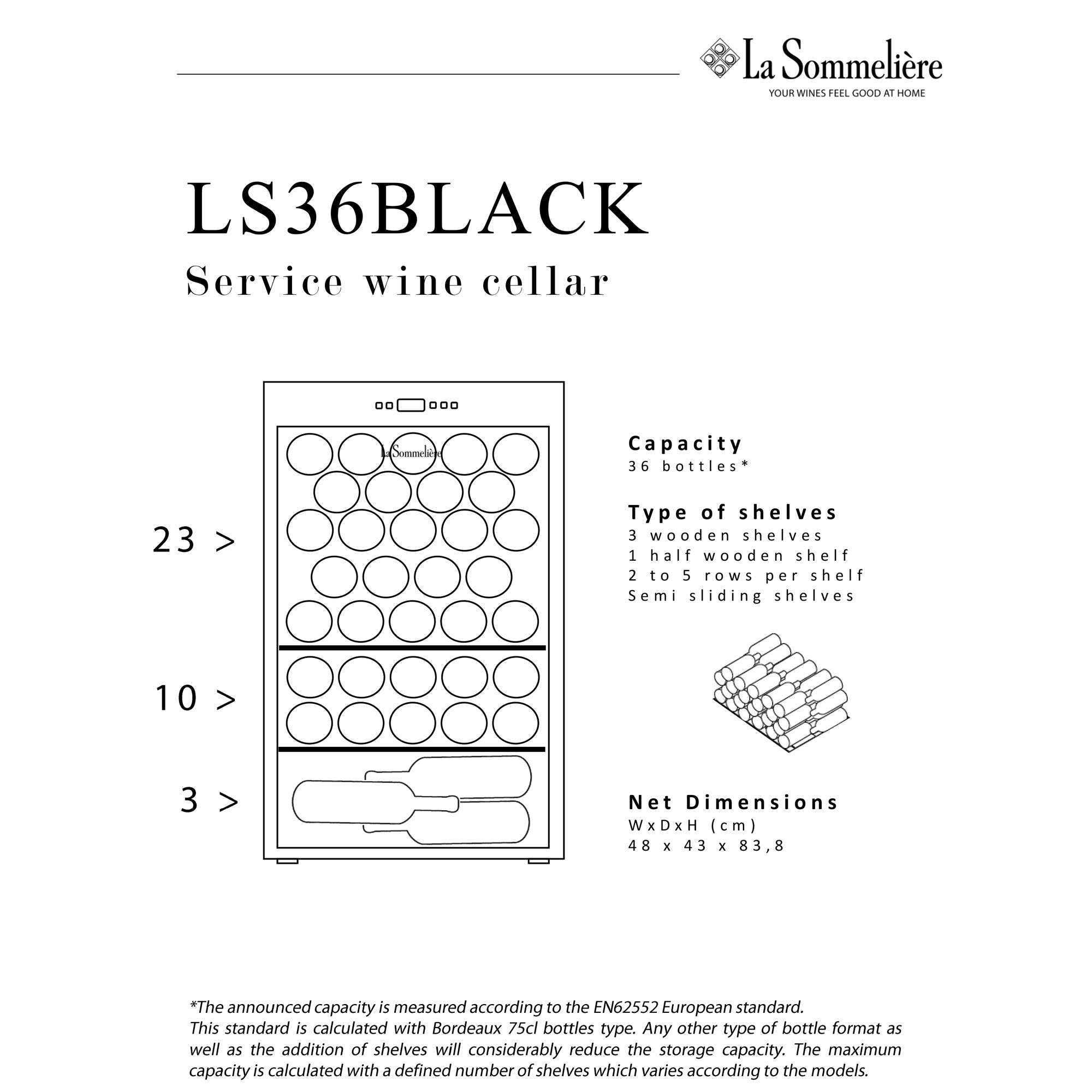 Weinkühlschrank 36 Flaschen La Sommelière LS36 Black