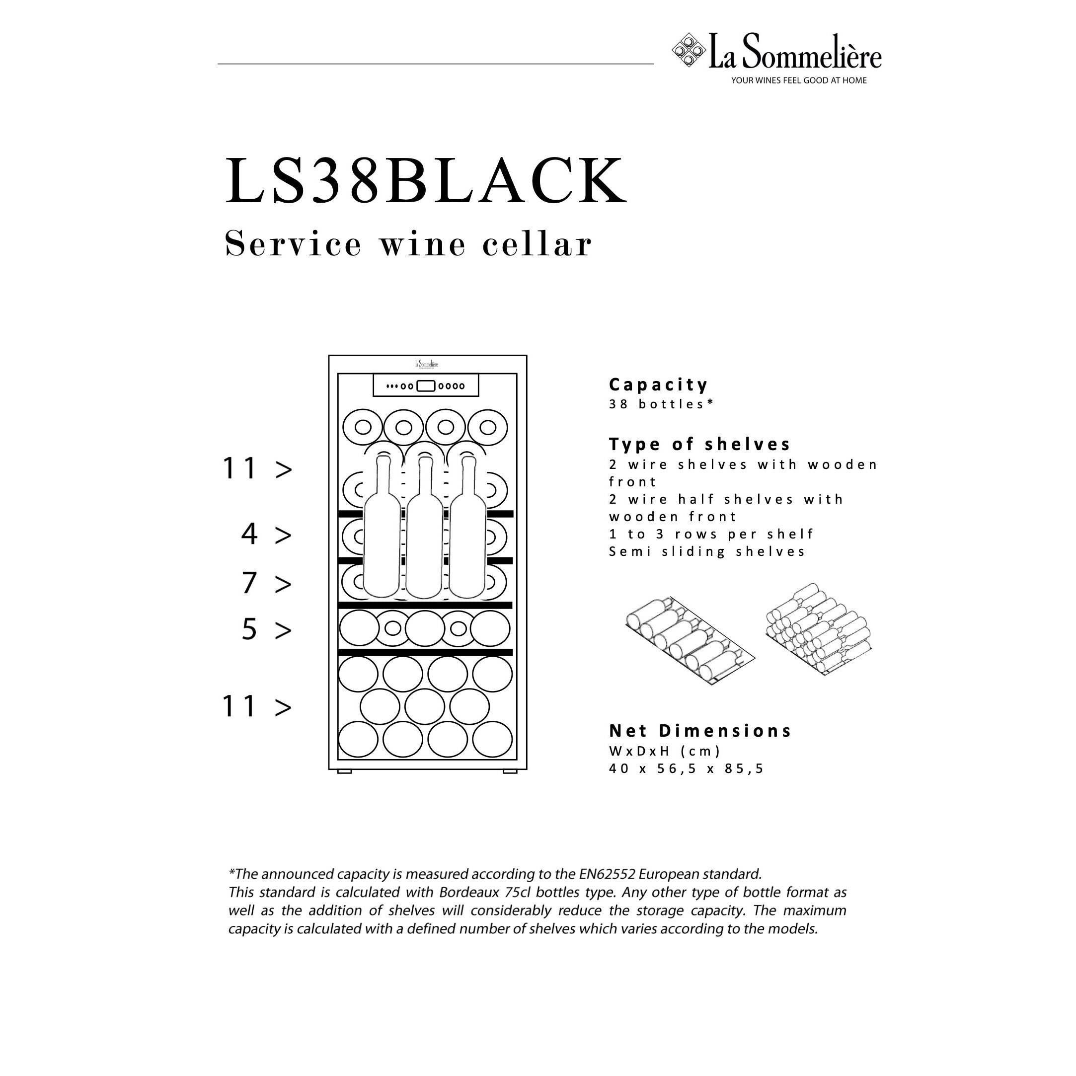 Weinkühlschrank 38 Flaschen La Sommelière LS38 BLACK