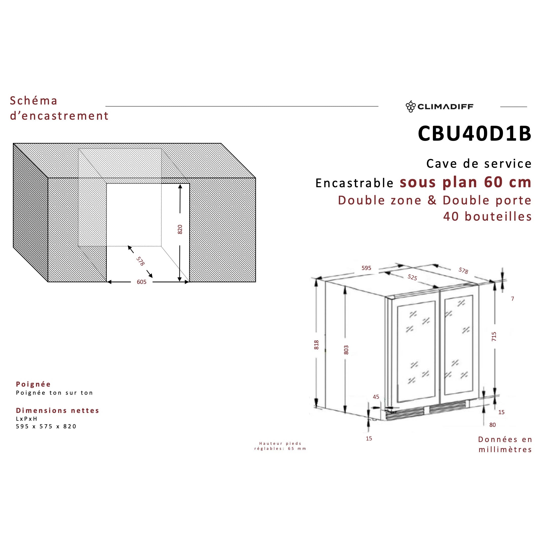 Wine Cooler 40 bottles Climadiff CBU40D1B