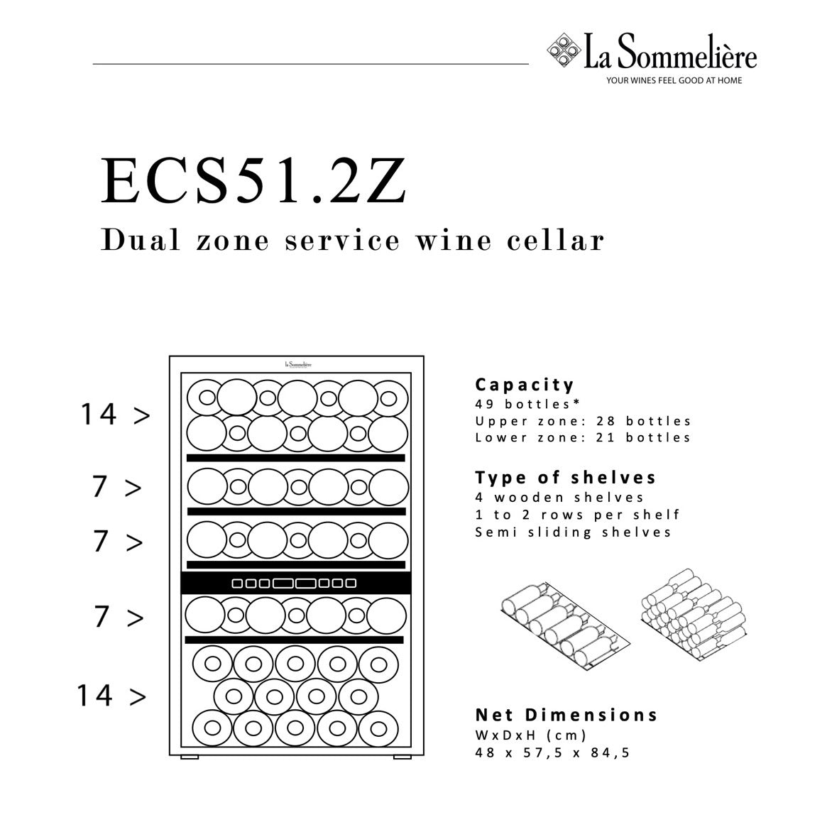 Weinkühlschrank 49 Flaschen La Sommelière ECS51.2Z