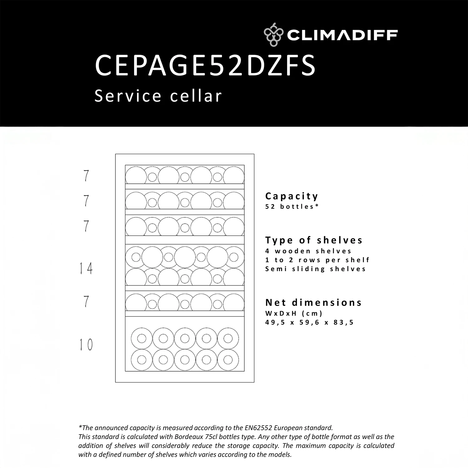 Weinkühlschrank 52 Flaschen Climadiff CEPAGE52DZF