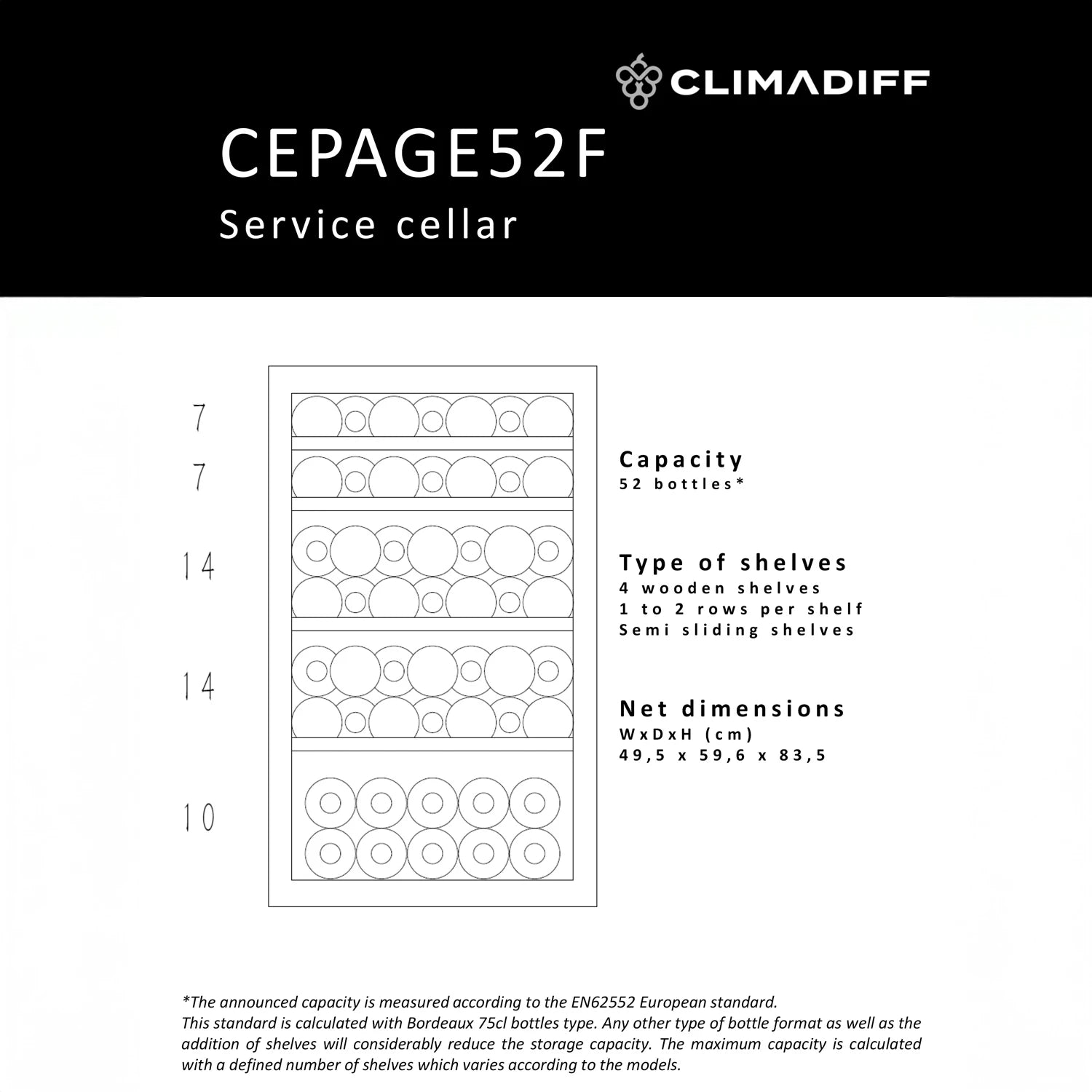 Wine refrigerator 52 bottles Climadiff CEPAGE52F