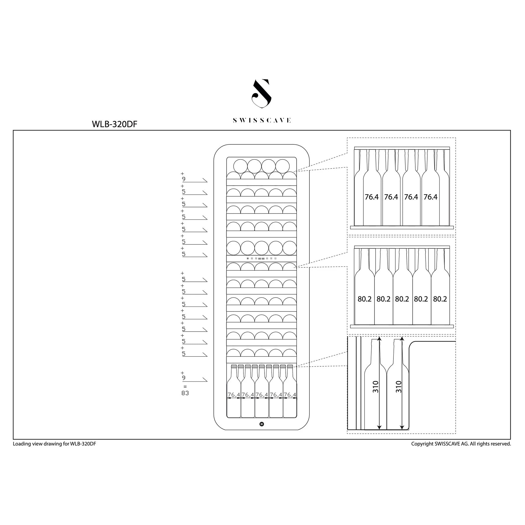 Wine Cooler 68 bottles Swisscave WLB-320DF-WHITE