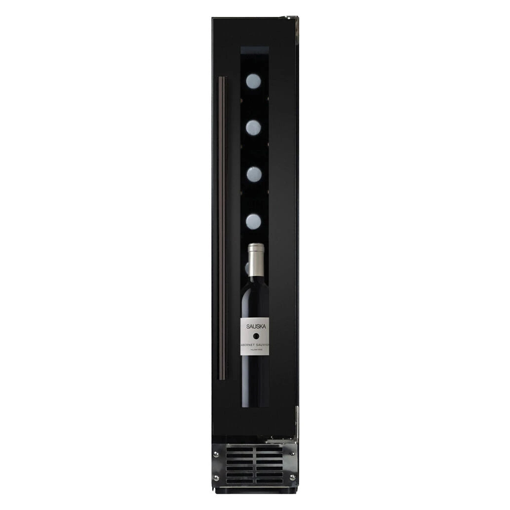 Dunavox Flow-8 Black Weinkühlschrank freistehend, schmales schwarzes Modell mit Glastür und Rundfächern für 9 Weinflaschen