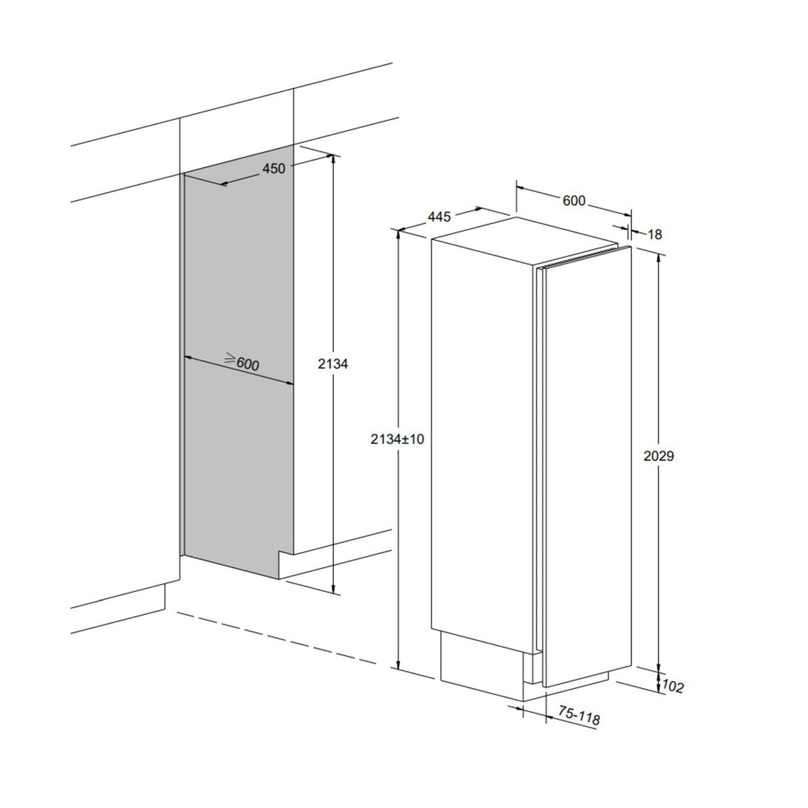 Weinkühlschrank 87 Flaschen WineCave Edge 45D Panel Ready