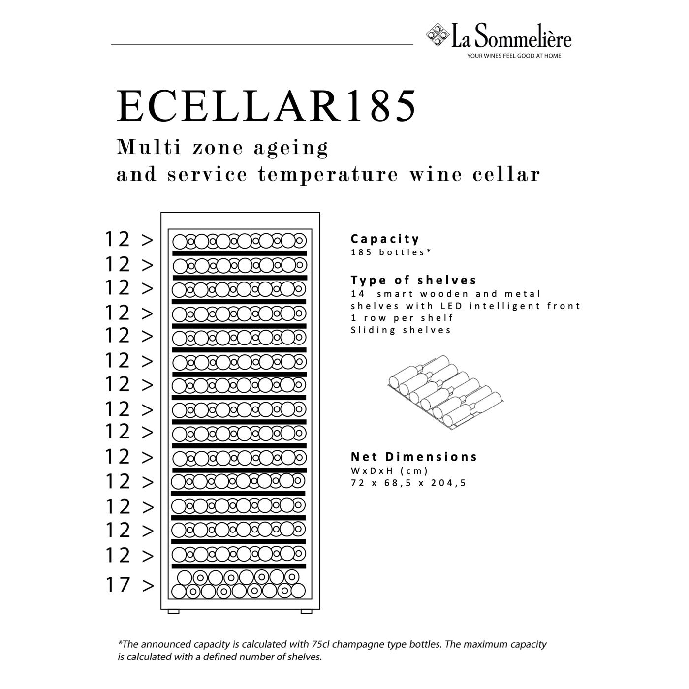 Weinkühlschrank 185 Flaschen La Sommelière ECELLAR185