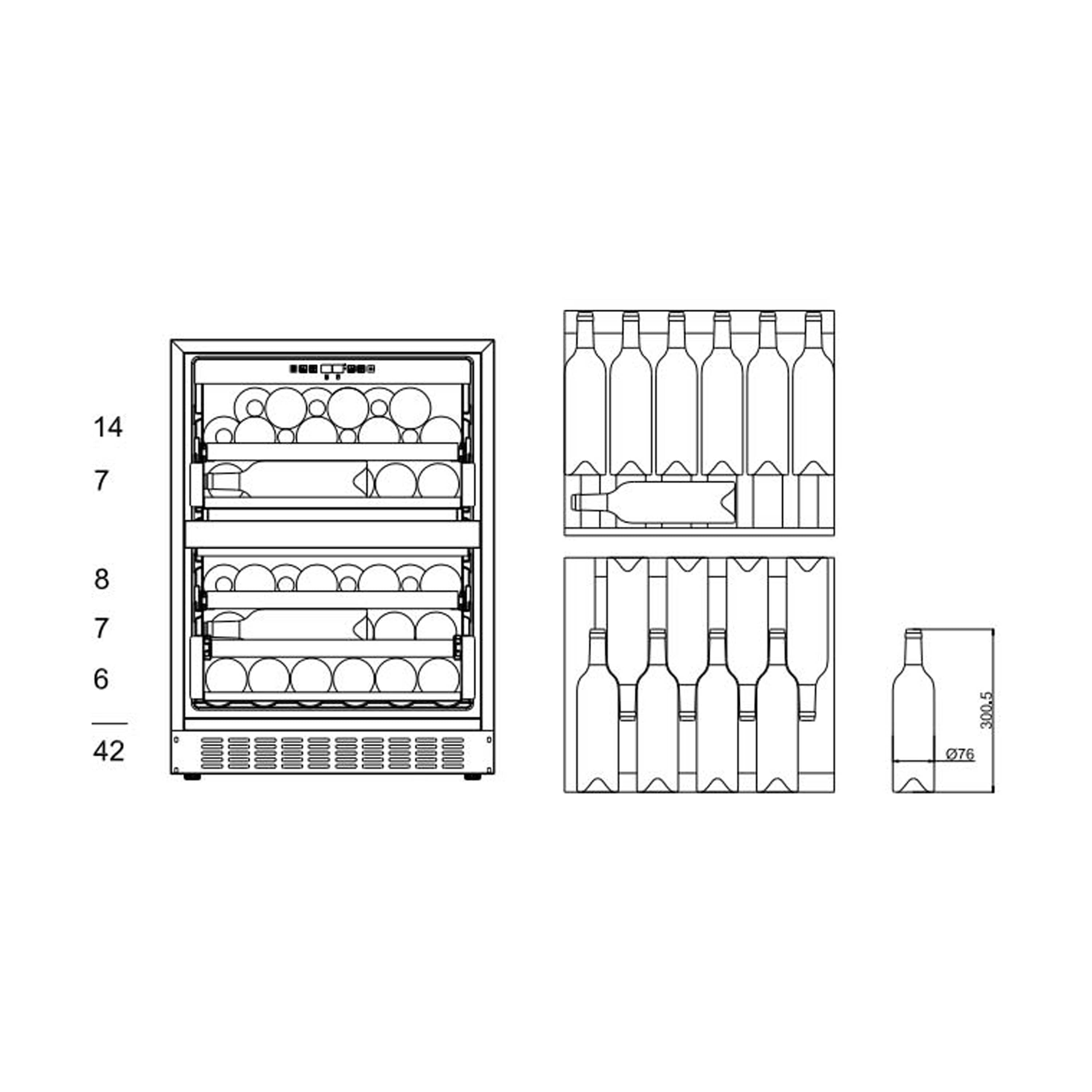 Weinkühlschrank 45 Flaschen WineCave 60DD Fullglass Black