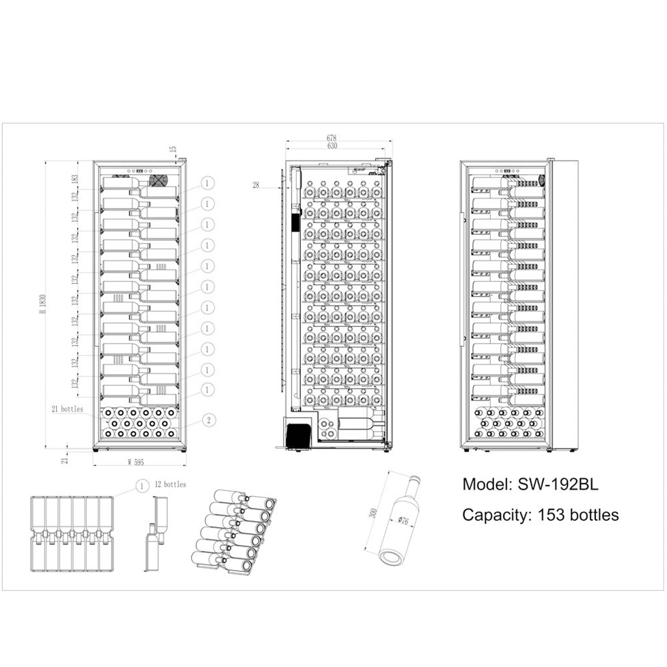 Weinkühlschrank 153 Flaschen WineExpert 192 Fullglass Black Label-view