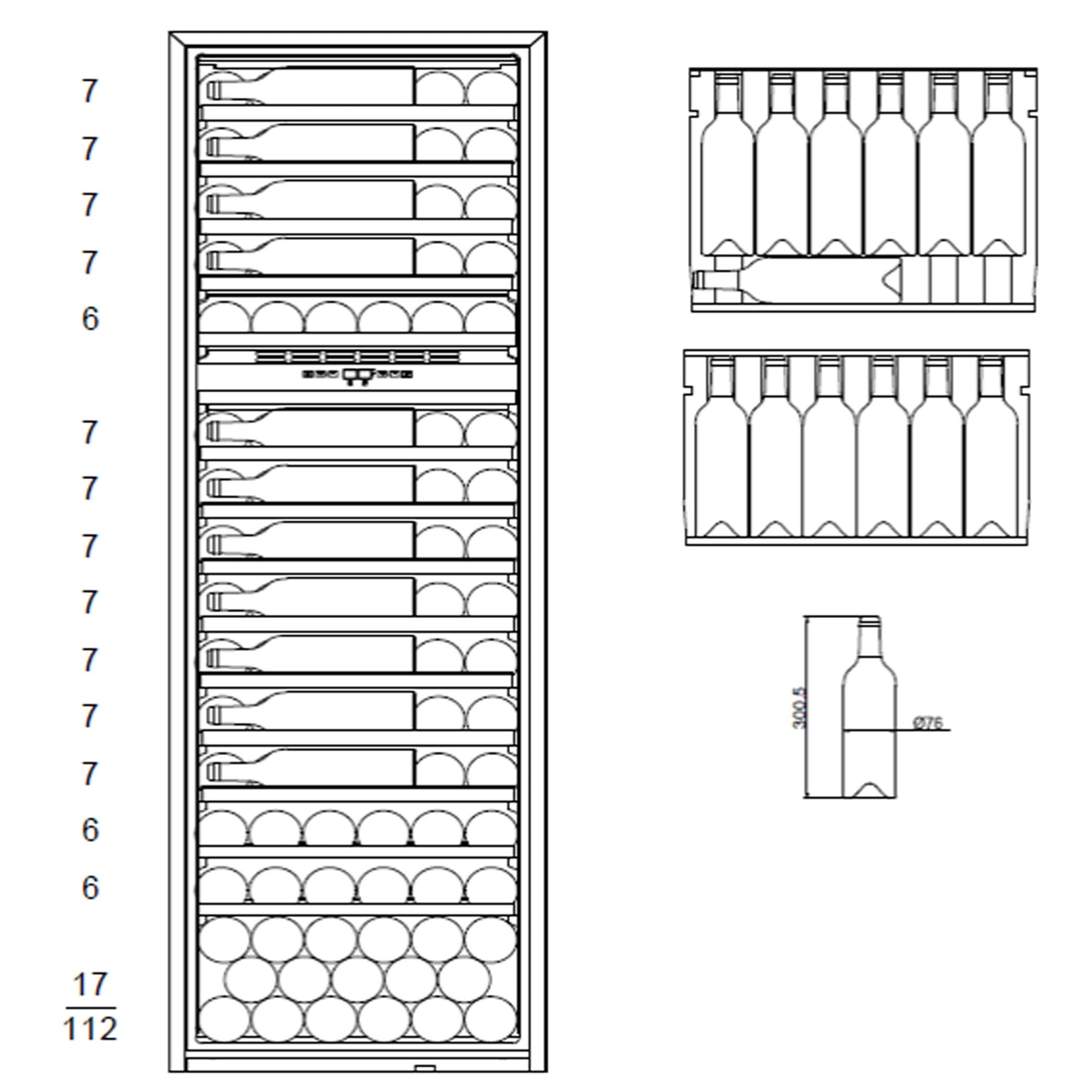 Weinkühlschrank 112 Flaschen WineKeeper 112D Fullglass Black Push/Pull