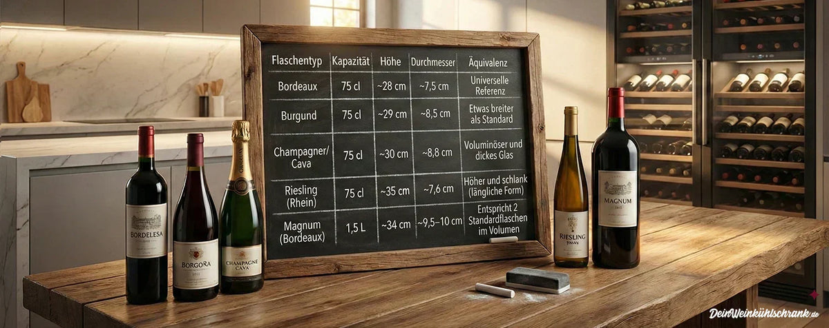 Standardgröße Weinflaschen im Weinkühlschrank: 0,75 L Bordeaux