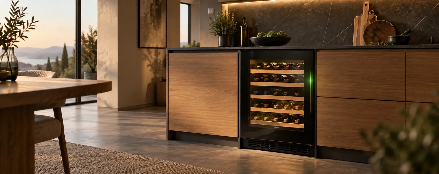 Energieeffizienter Weinkühlschrank in einer modernen Küche