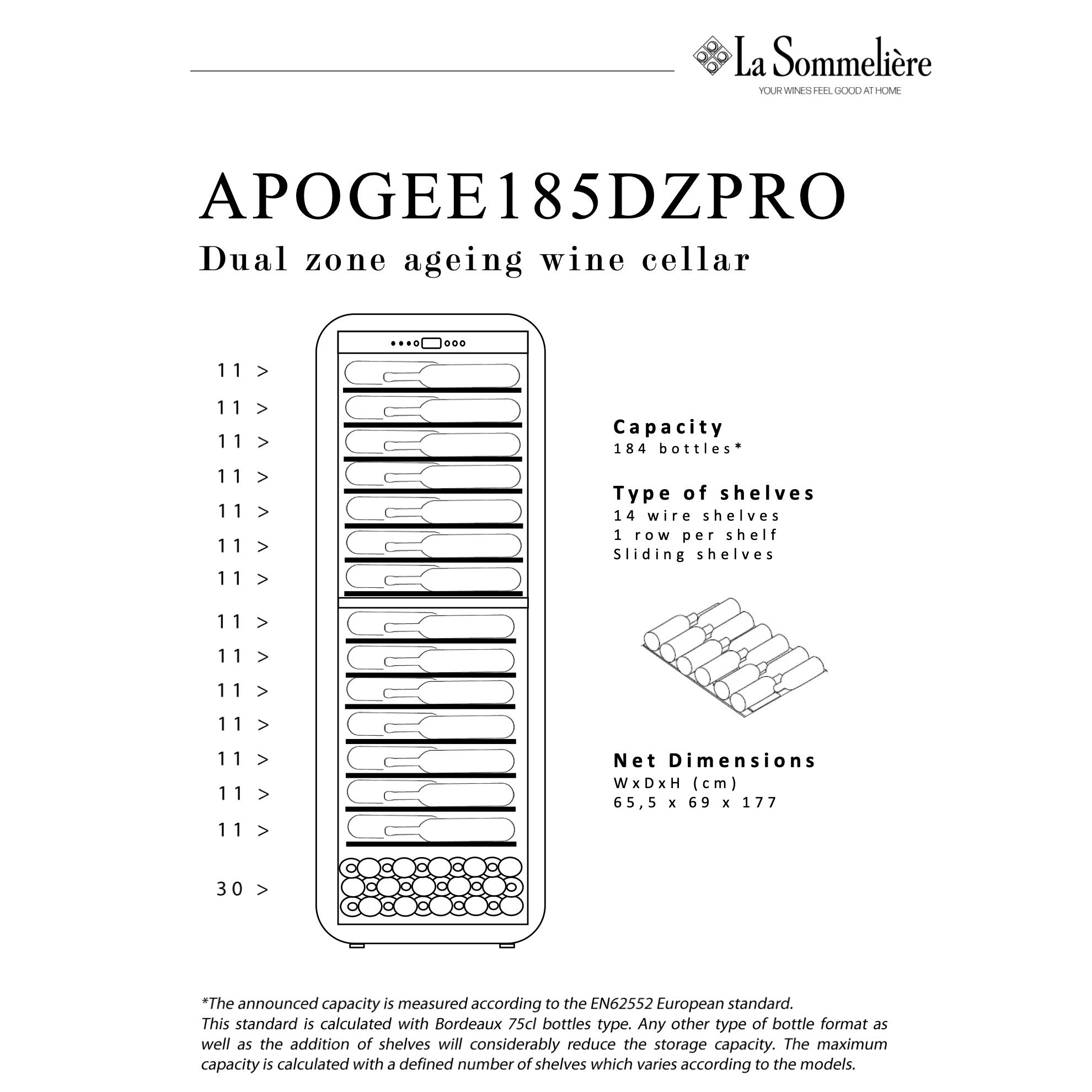 Weinkühlschrank 184 Flaschen La Sommelière APOGEE 185DZPRO