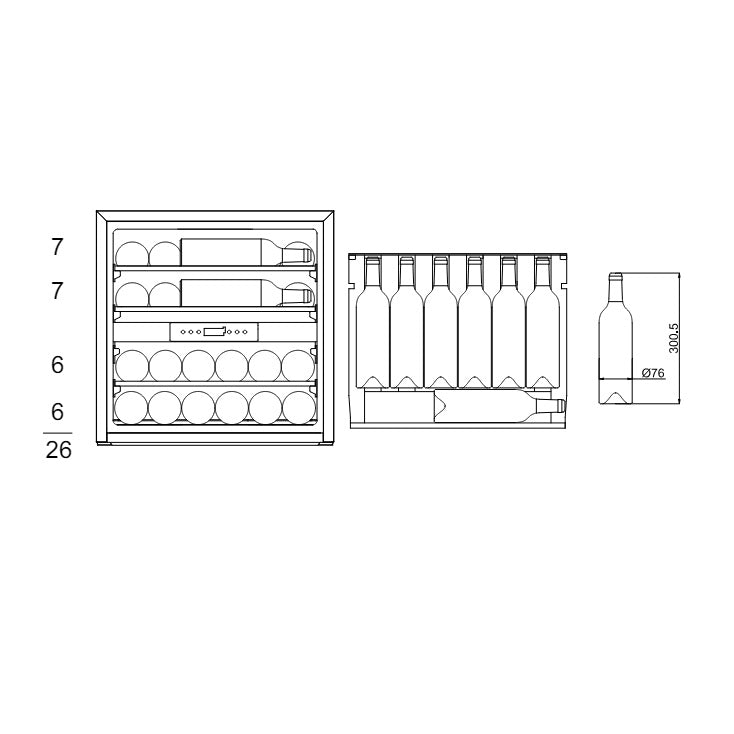 Weinkühlschrank 26 Flaschen WineKeeper Exclusive 25D Push/Pull FullGlass Black