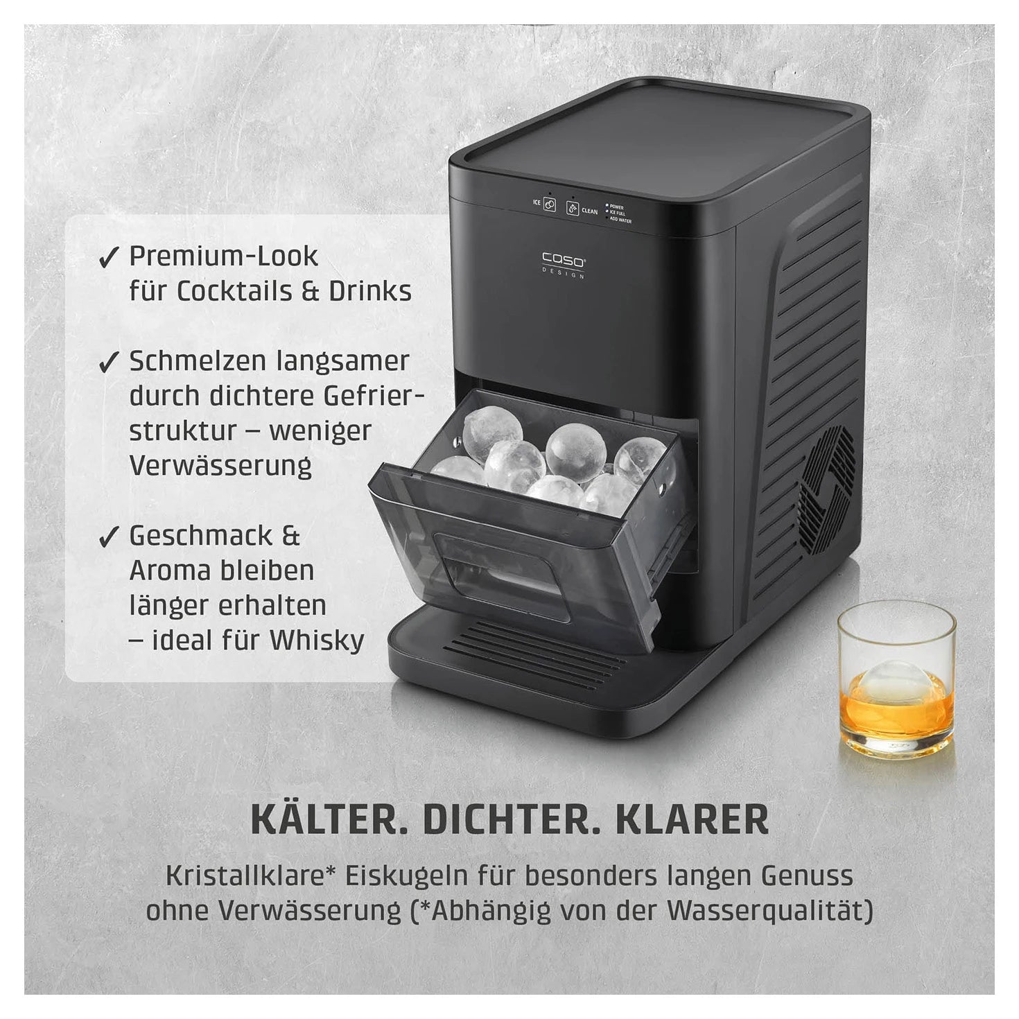 Kristallklare Eiskugeln des CASO Design IceBall Pro für Whisky und Cocktails