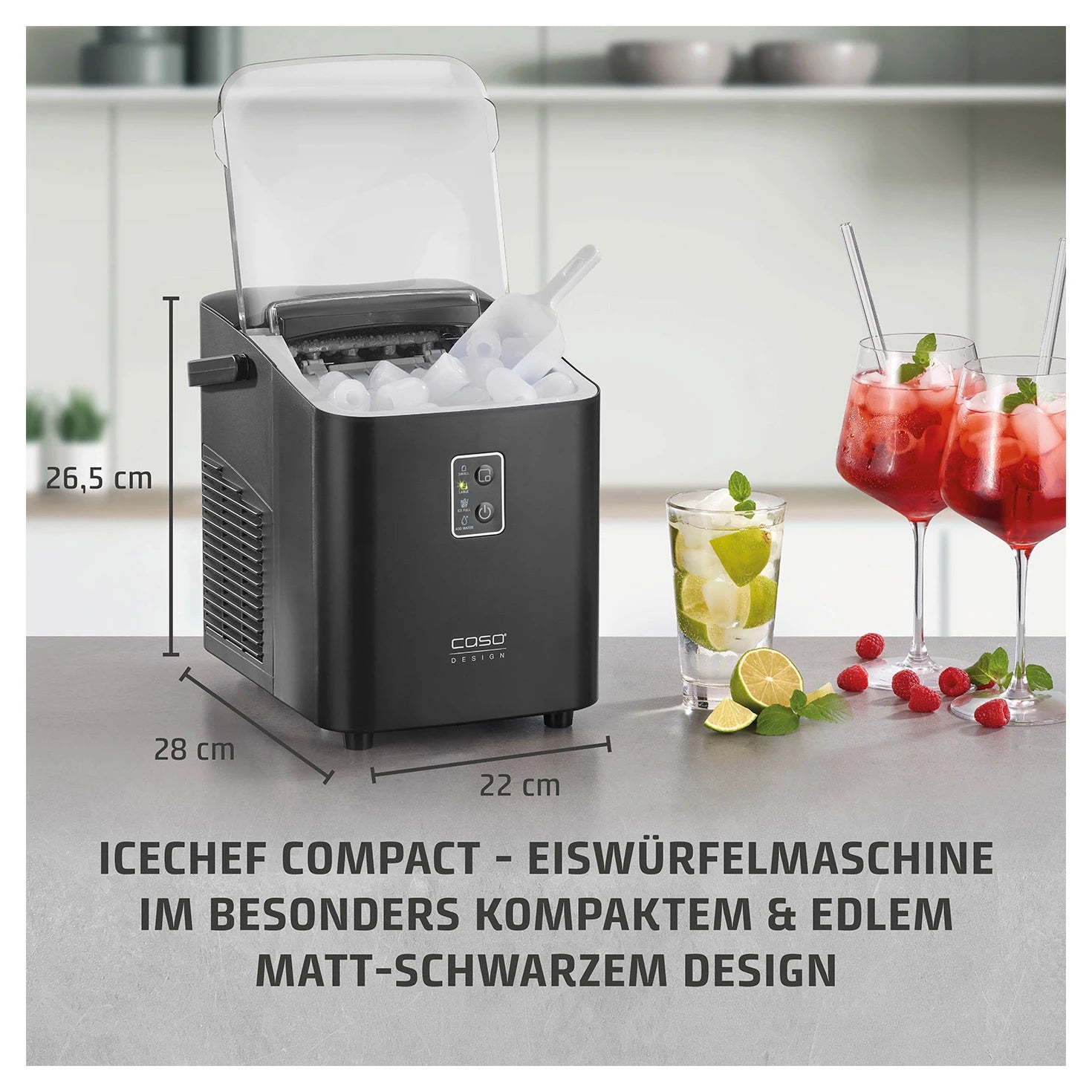 Eiswürfelbereiter CASO Design IceChef Compact mit Maßangaben