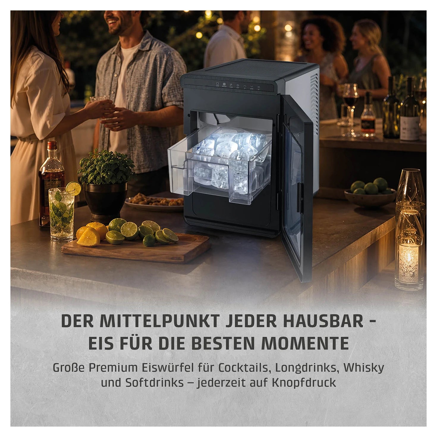 Eiswürfelbereiter CASO Design IceCube Pro als Mittelpunkt der Hausbar