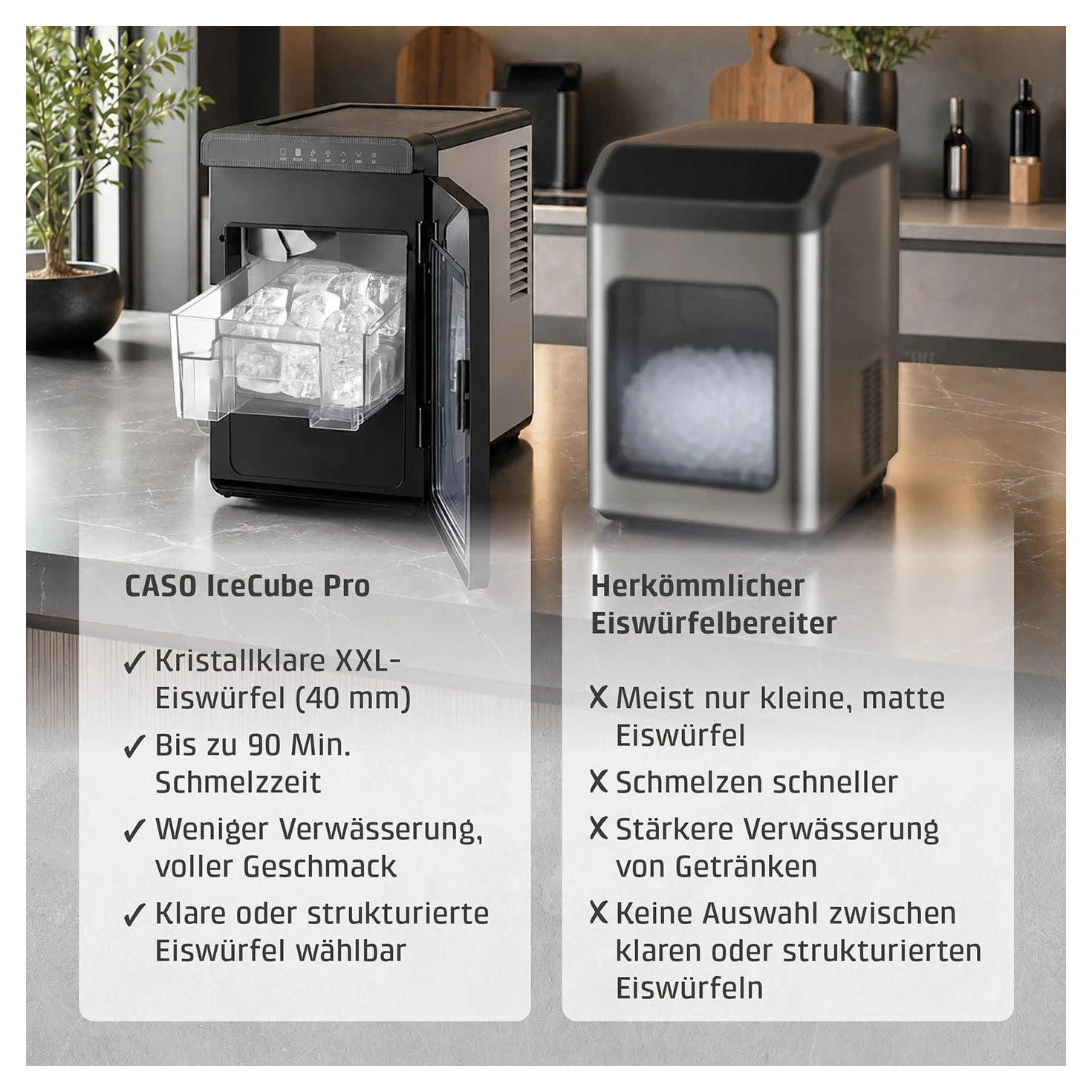 CASO Design IceCube Pro im Vergleich zu herkömmlichen Eiswürfelbereitern