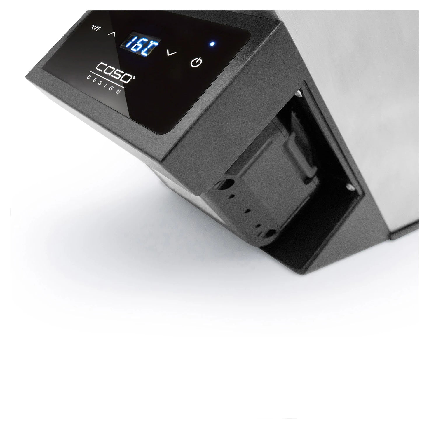 Sensor-Touch Display mit LED-Temperaturanzeige des CASO Design WineCase Deluxe Inox